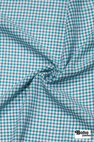 Teal, Purple & White Mini Gingham Crinkled Cotton Woven Fabric - Boho Fabrics - Shirting, Woven