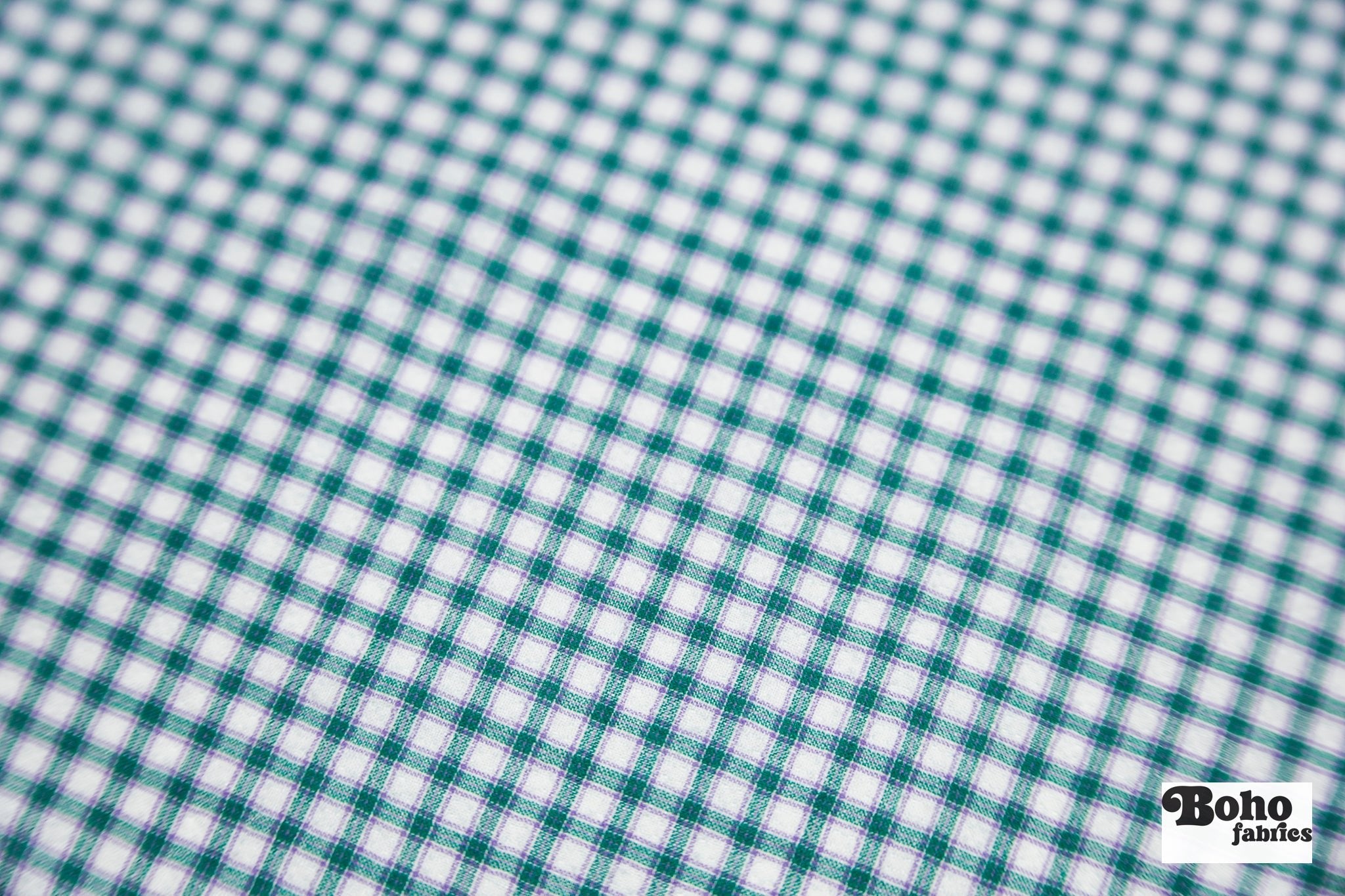 Teal, Purple & White Mini Gingham Crinkled Cotton Woven Fabric - Boho Fabrics - Shirting, Woven
