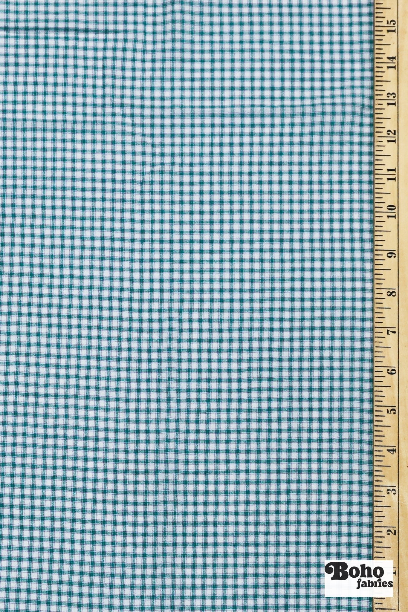 Teal, Purple & White Mini Gingham Crinkled Cotton Woven Fabric - Boho Fabrics - Shirting, Woven