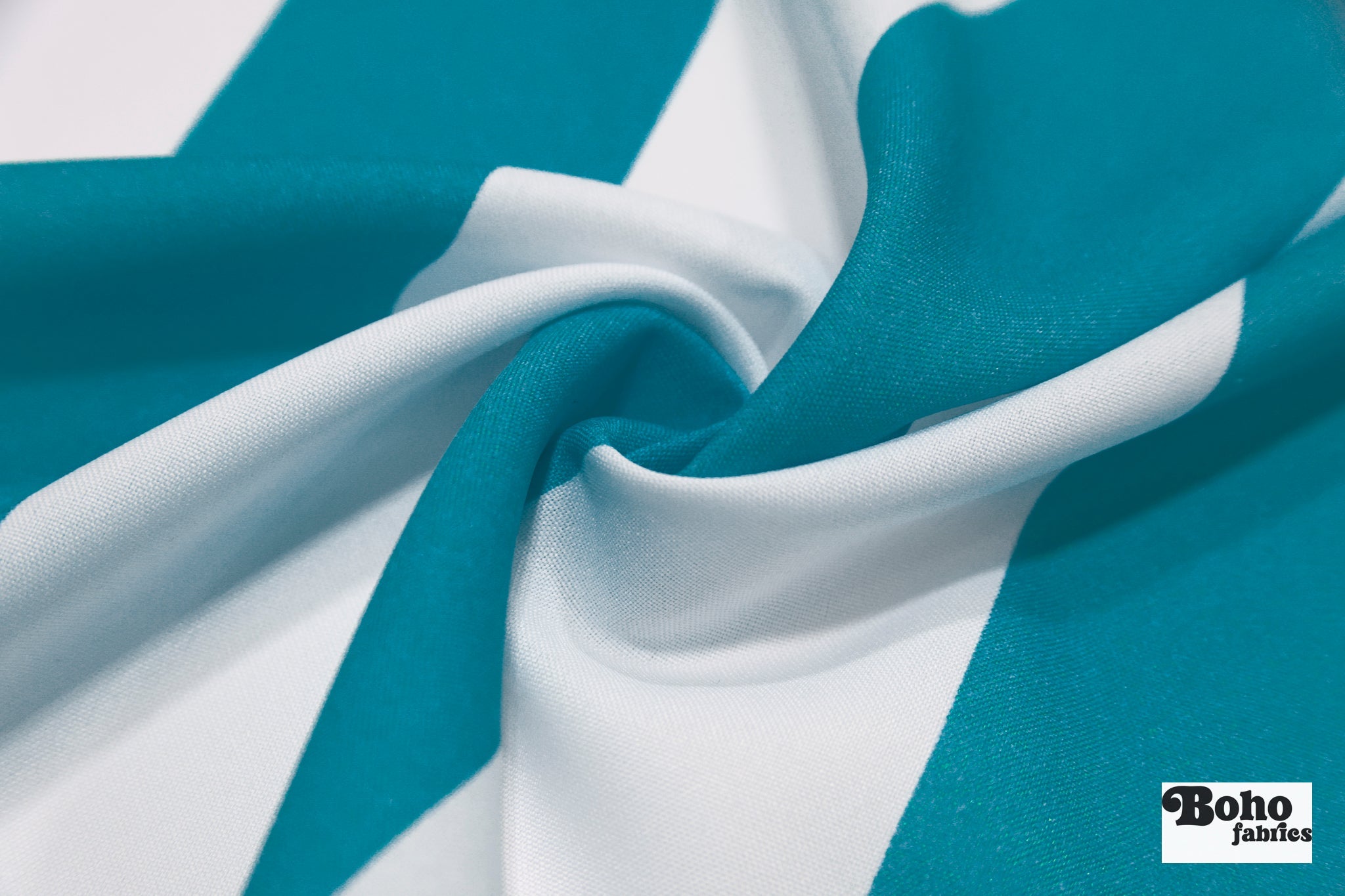Teal & White, 3" Wide Striped Canvas Woven Fabric - Boho Fabrics - Canvas Fabric