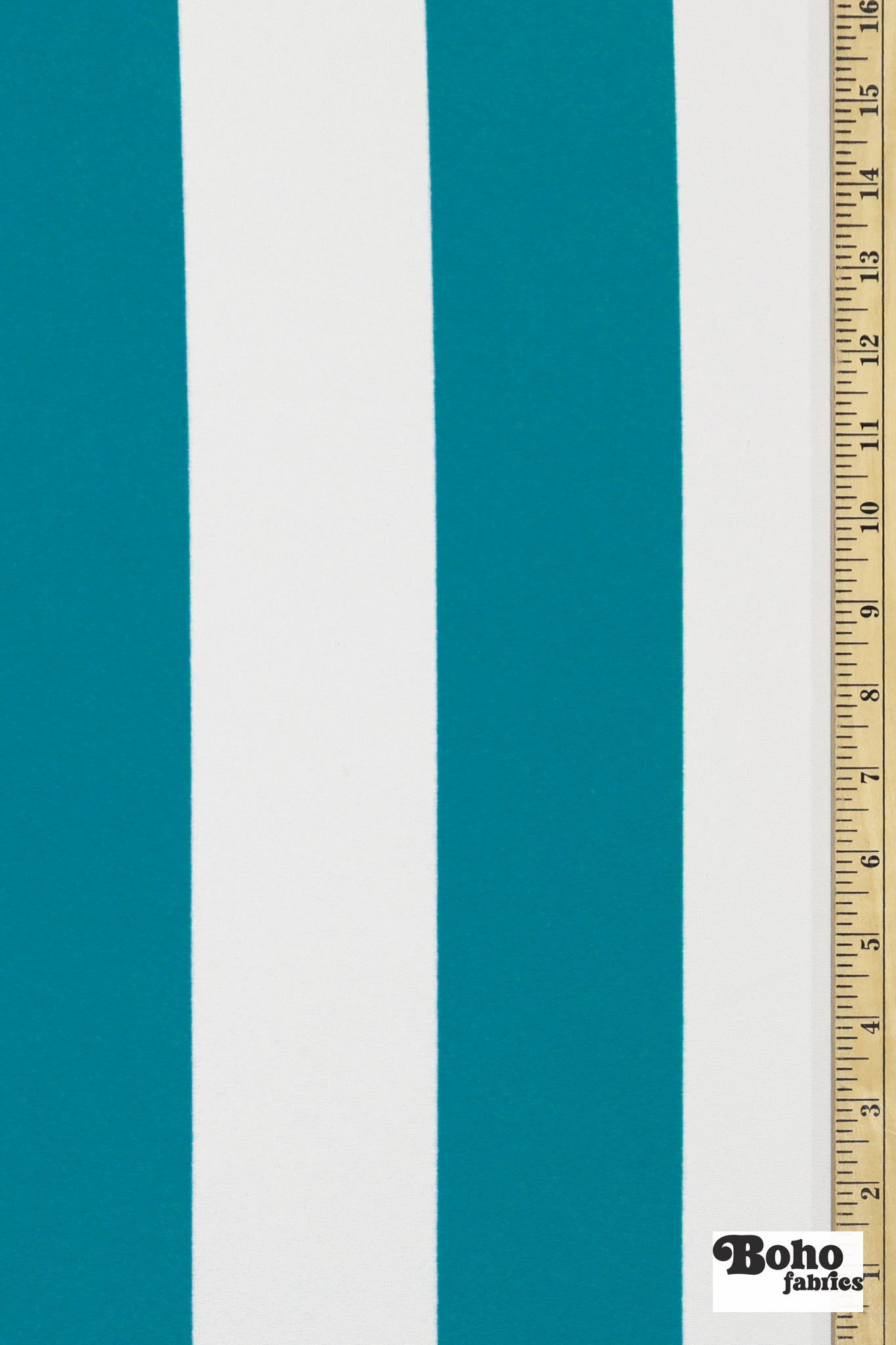 Teal & White, 3" Wide Striped Canvas Woven Fabric - Boho Fabrics - Canvas Fabric