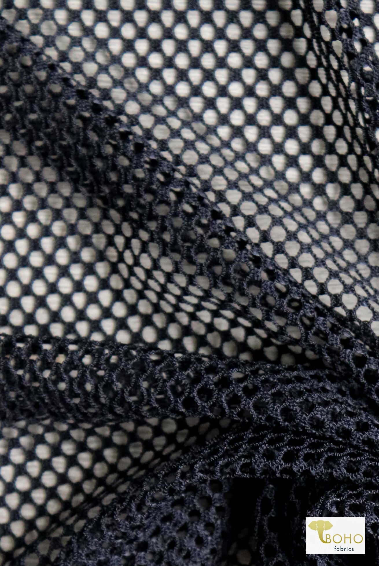 Tempest Black Athletic Mesh Fabric. 4 Way Stretch - Boho Fabrics