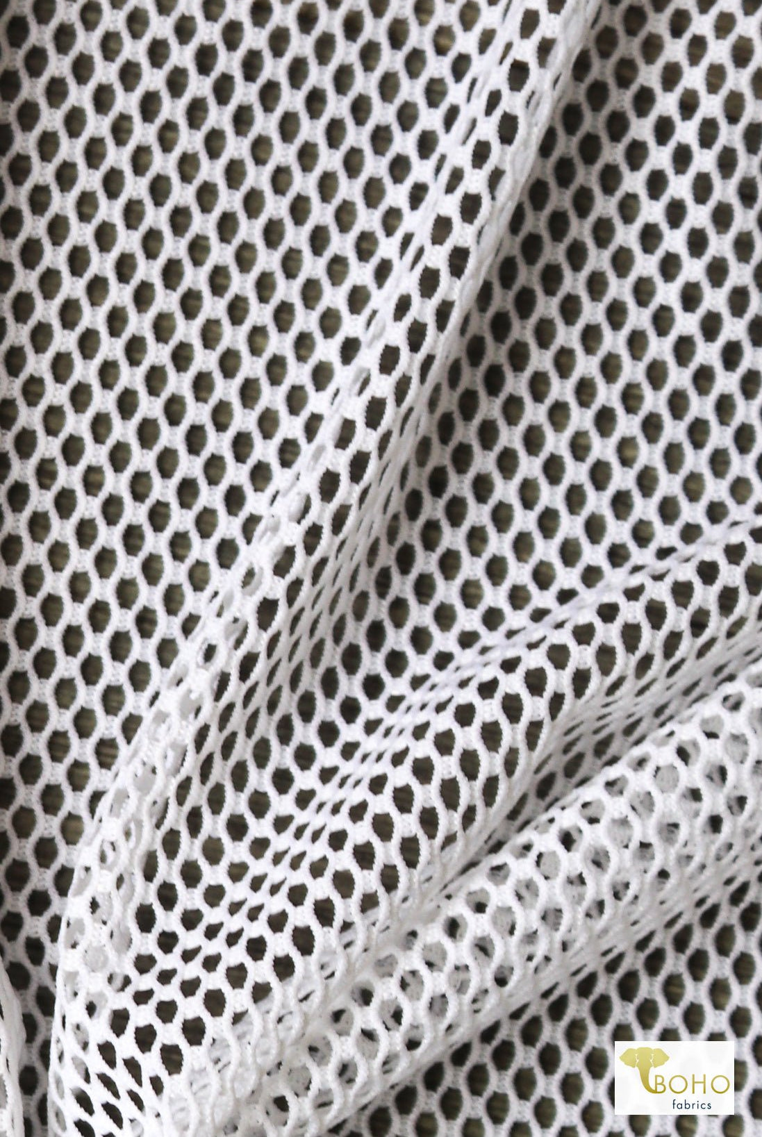 Tempest White Athletic Mesh Fabric. 4 Way Stretch - Boho Fabrics