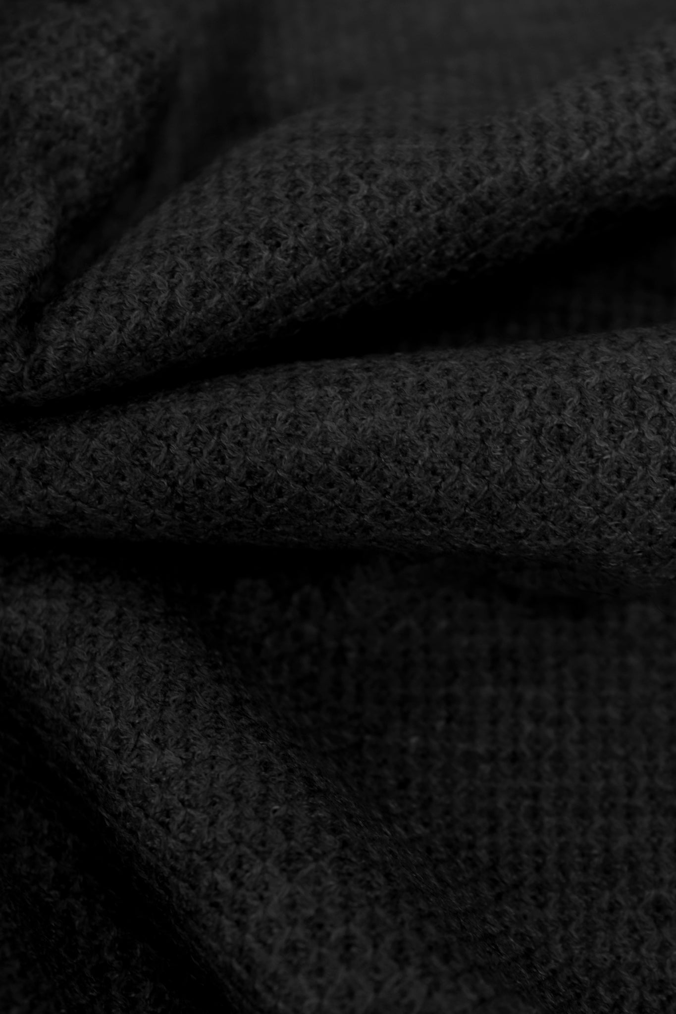 Thermal; Black Solid, "Cashmere" Knit Fabric. (PRE - ORDER) - Boho Fabrics - Waffle Knits