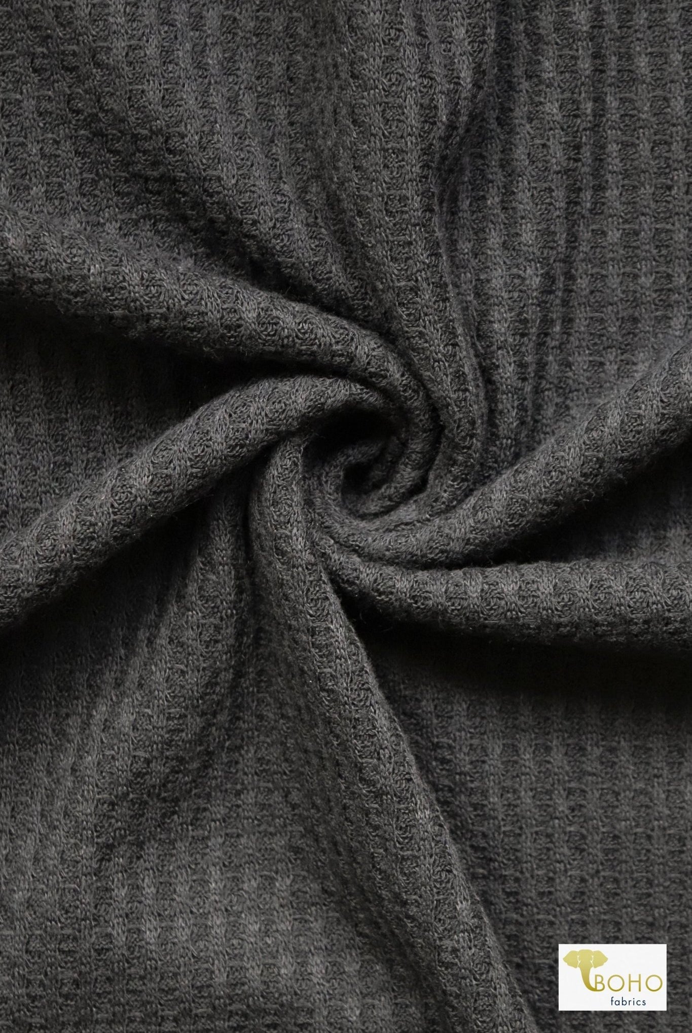 Thunderstorm Charcoal Gray, Waffle Knit Fabric - Boho Fabrics