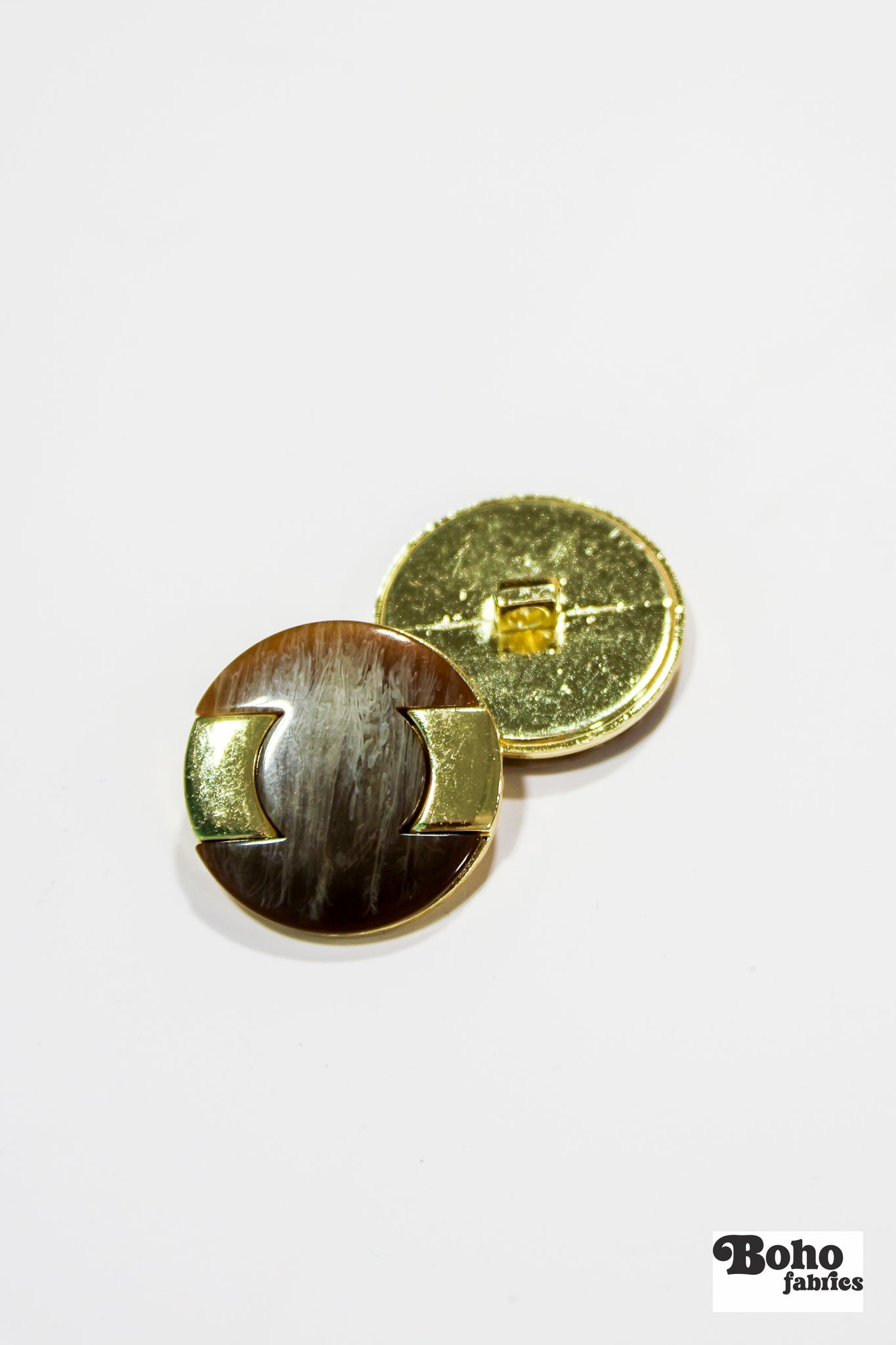 Tortoiseshell Gold Metal Shank Buttons. 28L (18mm / 11/16"), 36L (23mm / 7/8"), 44L (28mm / 1 1/8") - Boho Fabrics - Buttons & Snaps