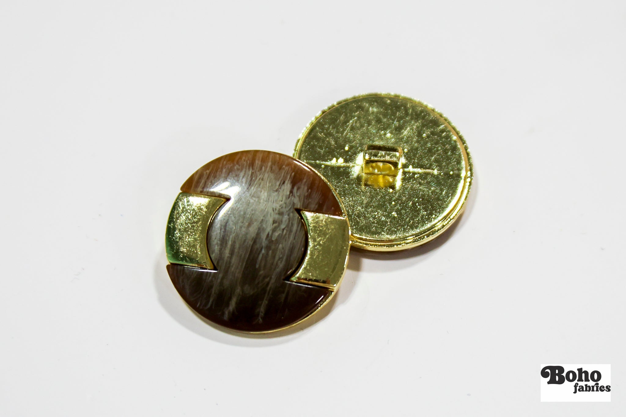 Tortoiseshell Gold Metal Shank Buttons. 28L (18mm / 11/16"), 36L (23mm / 7/8"), 44L (28mm / 1 1/8") - Boho Fabrics - Buttons & Snaps