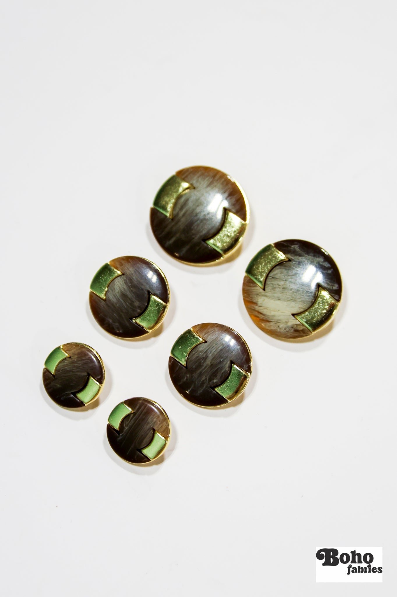 Tortoiseshell Gold Metal Shank Buttons. 28L (18mm / 11/16"), 36L (23mm / 7/8"), 44L (28mm / 1 1/8") - Boho Fabrics - Buttons & Snaps
