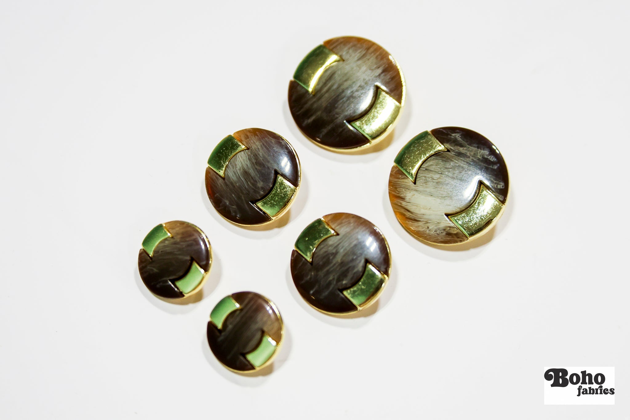 Tortoiseshell Gold Metal Shank Buttons. 28L (18mm / 11/16"), 36L (23mm / 7/8"), 44L (28mm / 1 1/8") - Boho Fabrics - Buttons & Snaps