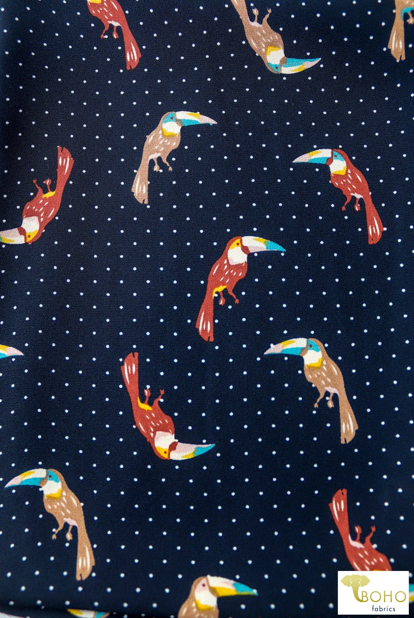 Toucan Lounge, Poly Georgette Woven. WVP-262 - Boho Fabrics