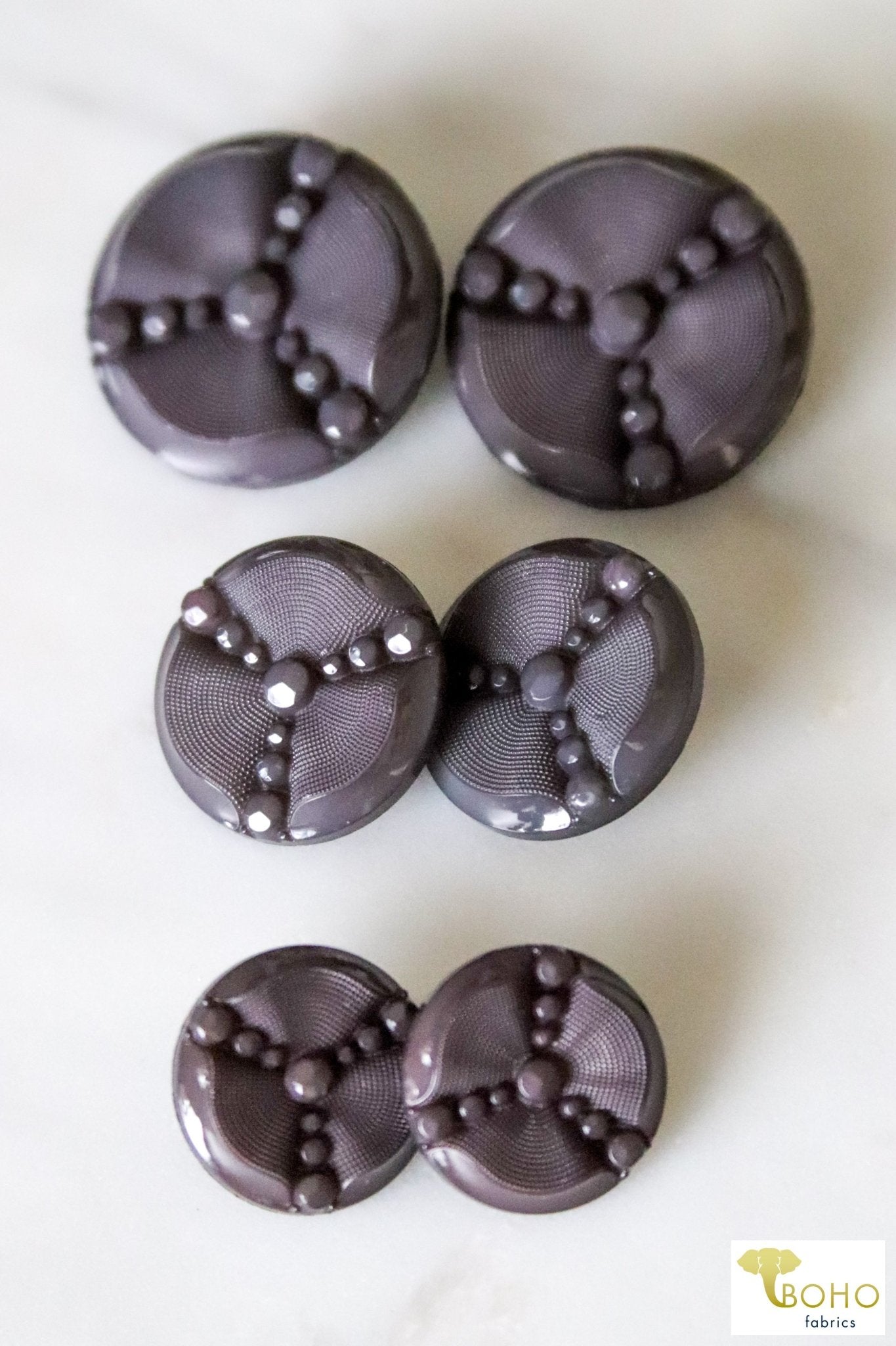 Trinity Faceted Shank Button in Charcoal. 30L (19mm/0.75 Inches), Package of 8. - Boho Fabrics