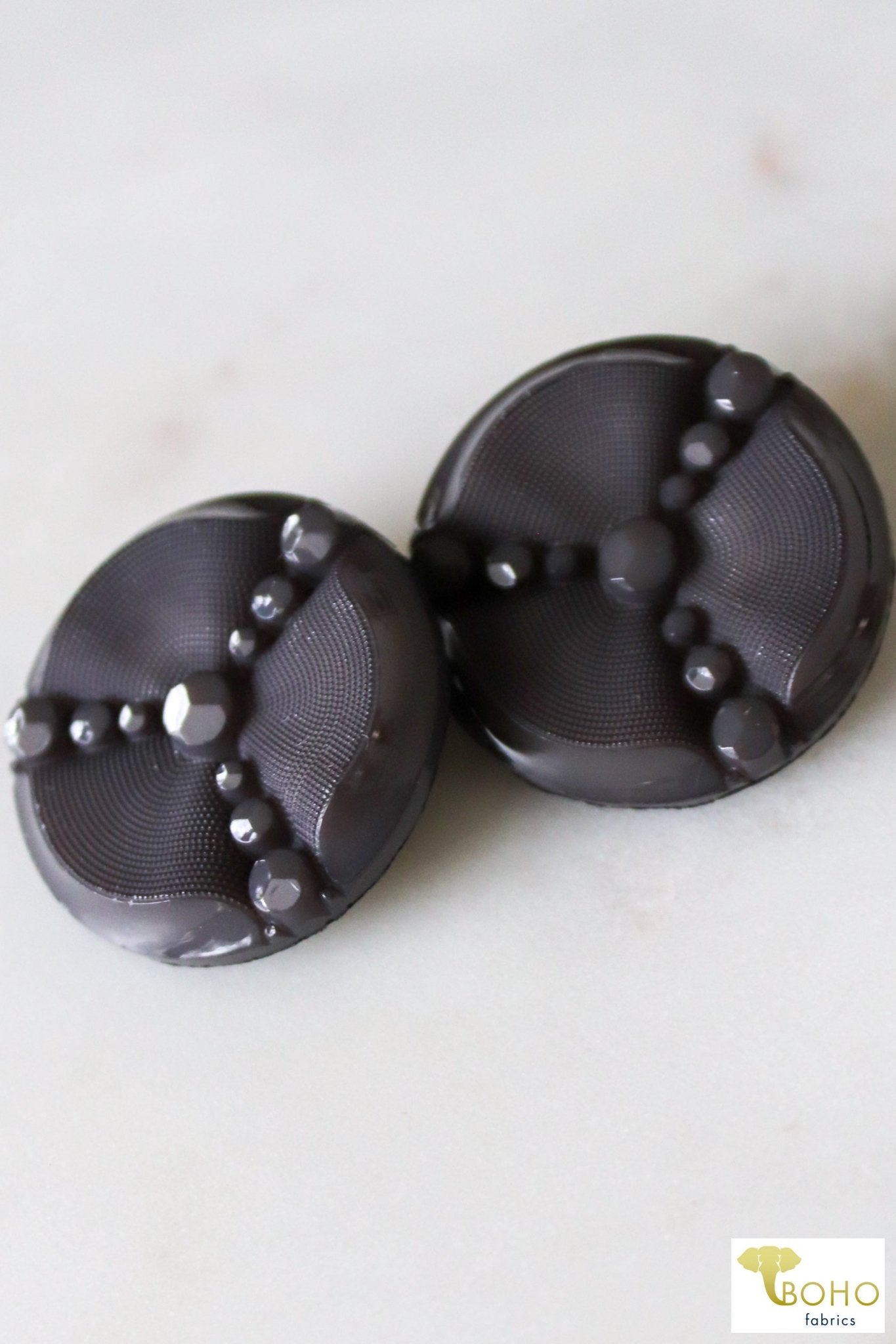 Trinity Faceted Shank Button in Charcoal. 36L (23mm/0.94 Inches), Package of 6. - Boho Fabrics