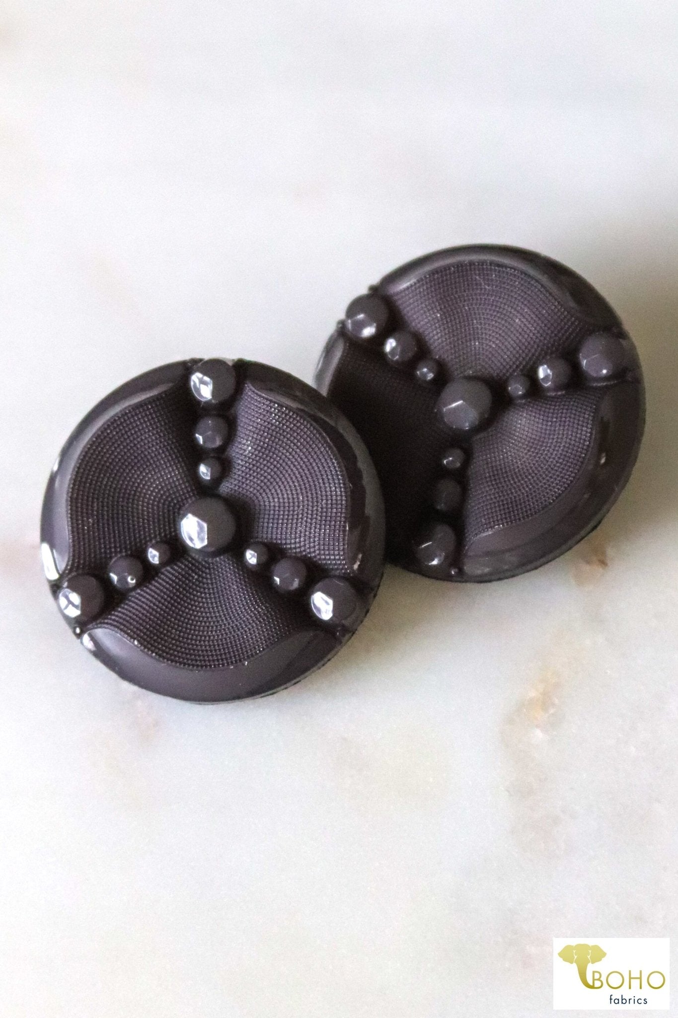 Trinity Faceted Shank Button in Charcoal. 44L (28mm/1.1 Inches), Package of 2. - Boho Fabrics