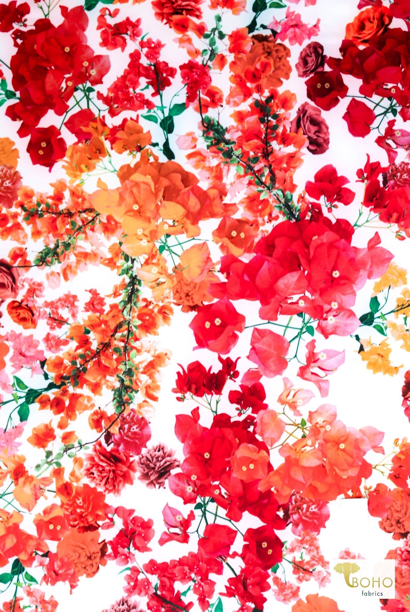 Tropical Florals on White, Printed Swim Knit Fabric. - Boho Fabrics