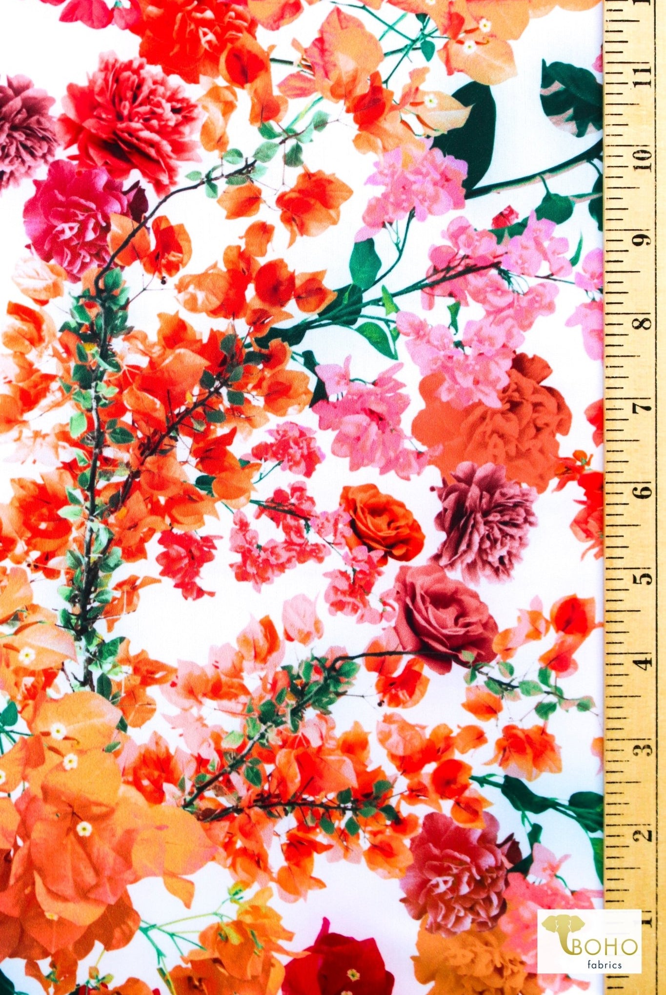 Tropical Florals on White, Printed Swim Knit Fabric. - Boho Fabrics