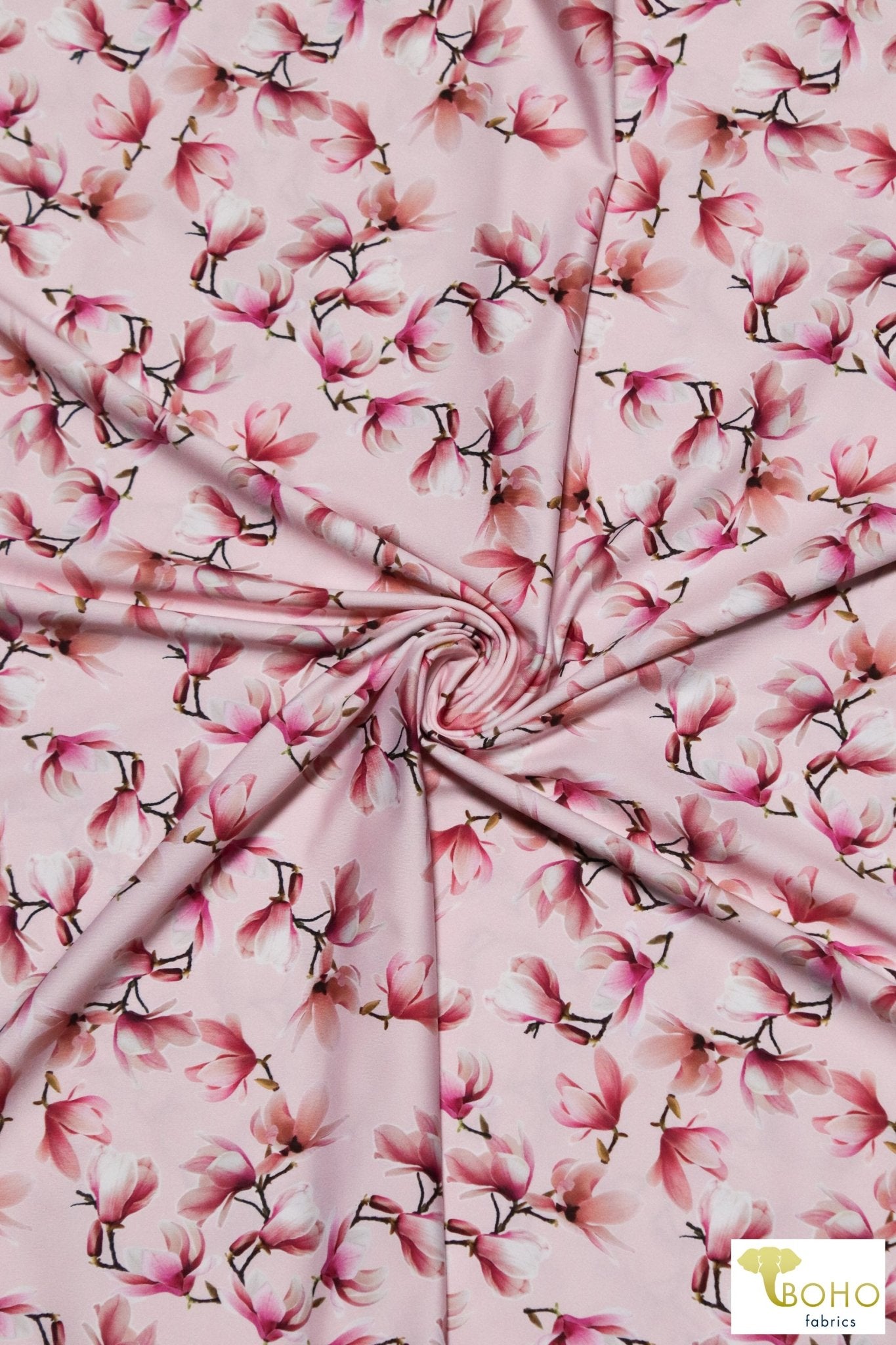 Tulip Magnolias on Pink, Swim Print Knit. P.SWIM-306 - Boho Fabrics