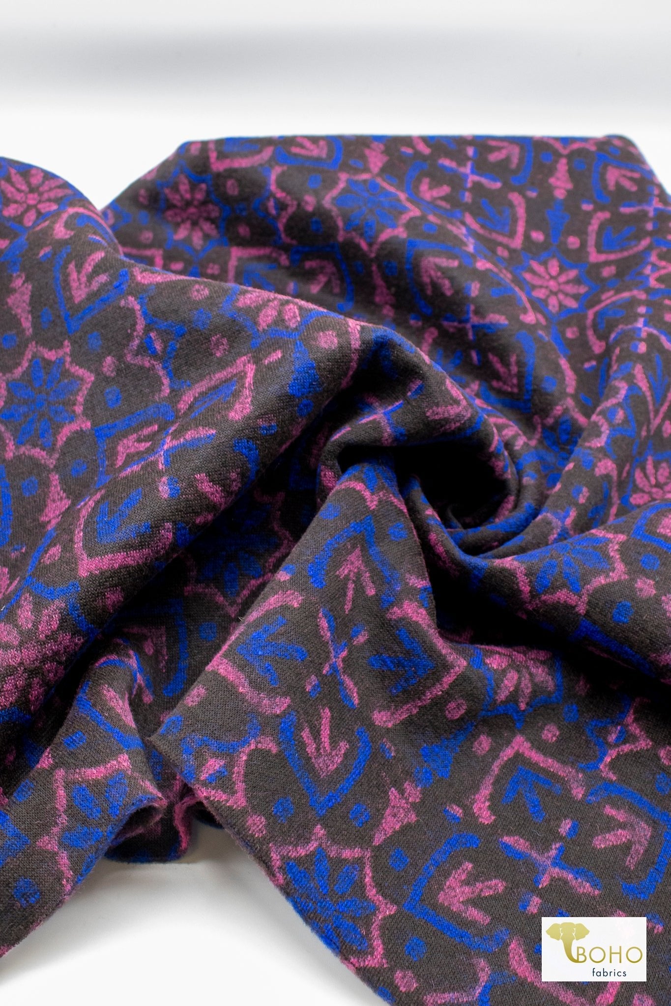 Twilight Medallion, Blue Colorway. Double Knit Fabric (Jersey & Felted) - Boho Fabrics - Novelty Knit