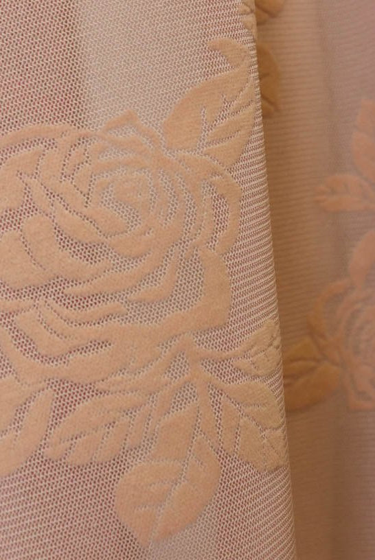 Velvet Roses on Peachy Pink. Flocked Power Mesh. SM-104. - Boho Fabrics