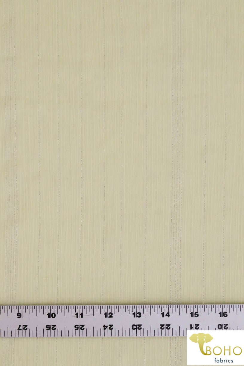 Vertical Metallic Silver Stripes on Dandelion Yellow. Crinkle Gauze Cotton Woven Fabric. WV-109-YELL. - Boho Fabrics