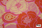 Vibrant Pink, Orange, and Beige Retro Floral Paisley Challis Woven Fabric - Boho Fabrics - Challis, Woven