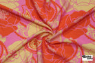 Vibrant Pink, Orange, and Beige Retro Floral Paisley Challis Woven Fabric - Boho Fabrics - Challis, Woven