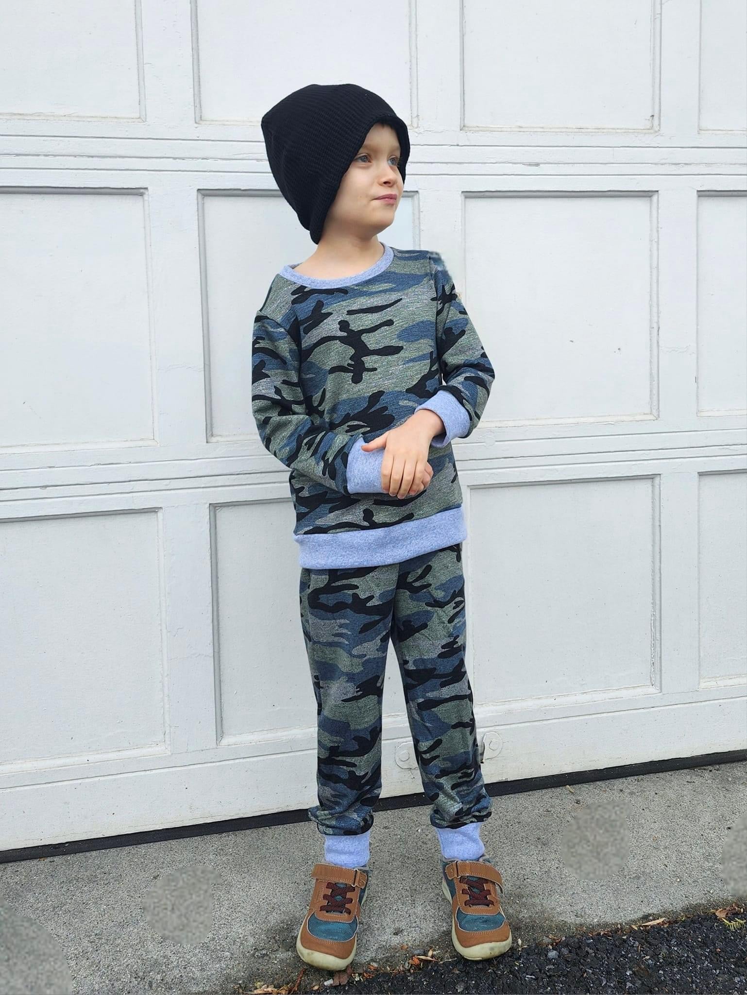 Vintage Blue Camo, Cotton French Terry Knit - Boho Fabrics