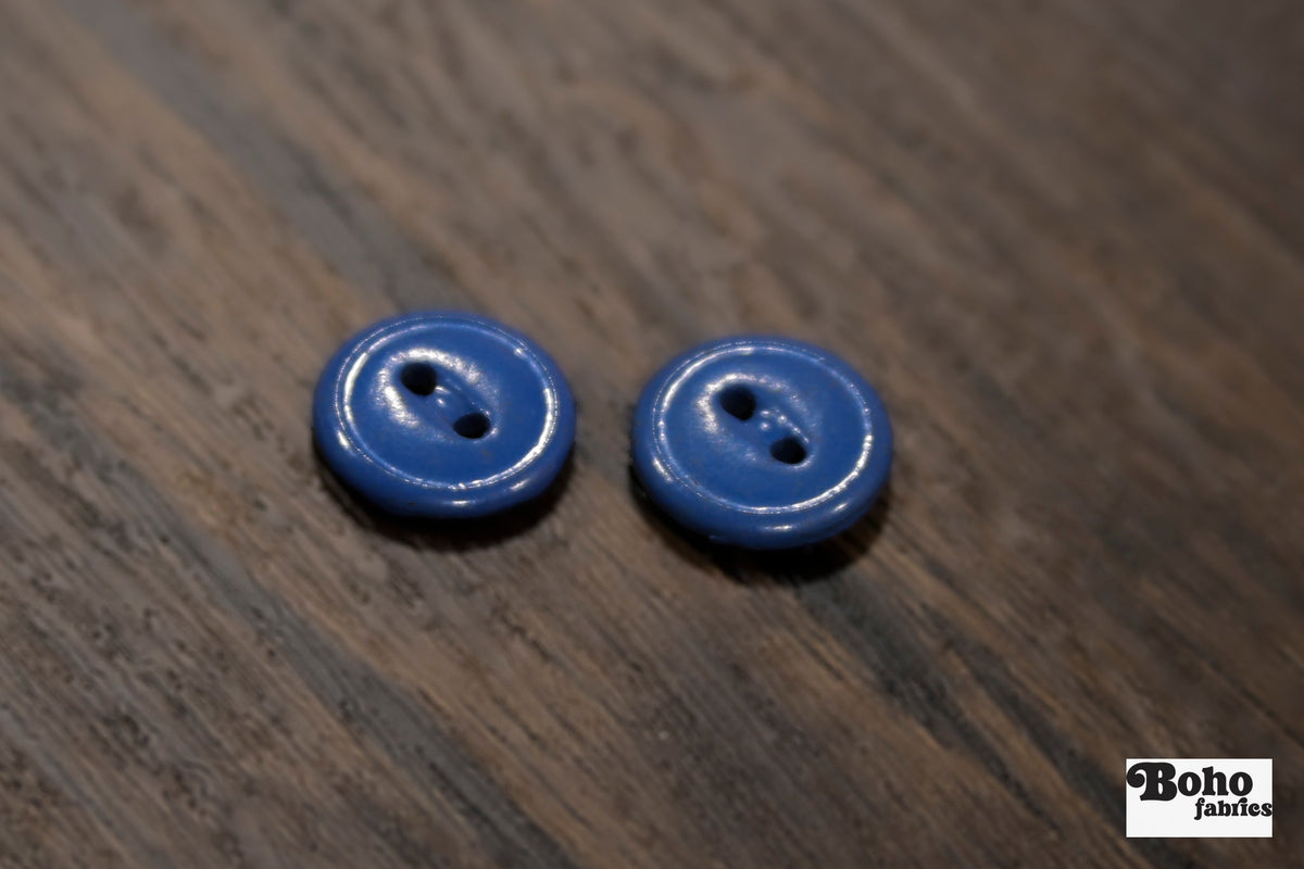 Vintage Blue Milk Casein Plastic 2-Hole Buttons 16mm, Set of 8 - Boho Fabrics - Buttons & Snaps