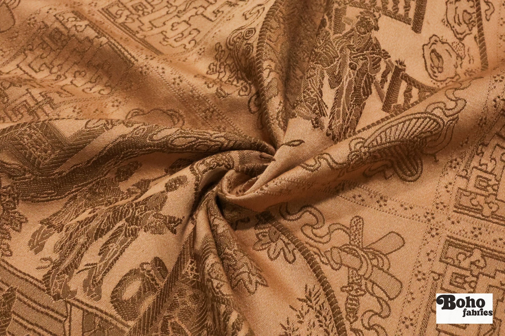Vintage Bronze Vignette Jacquard Woven Fabric - Boho Fabrics - Jacquard, Woven