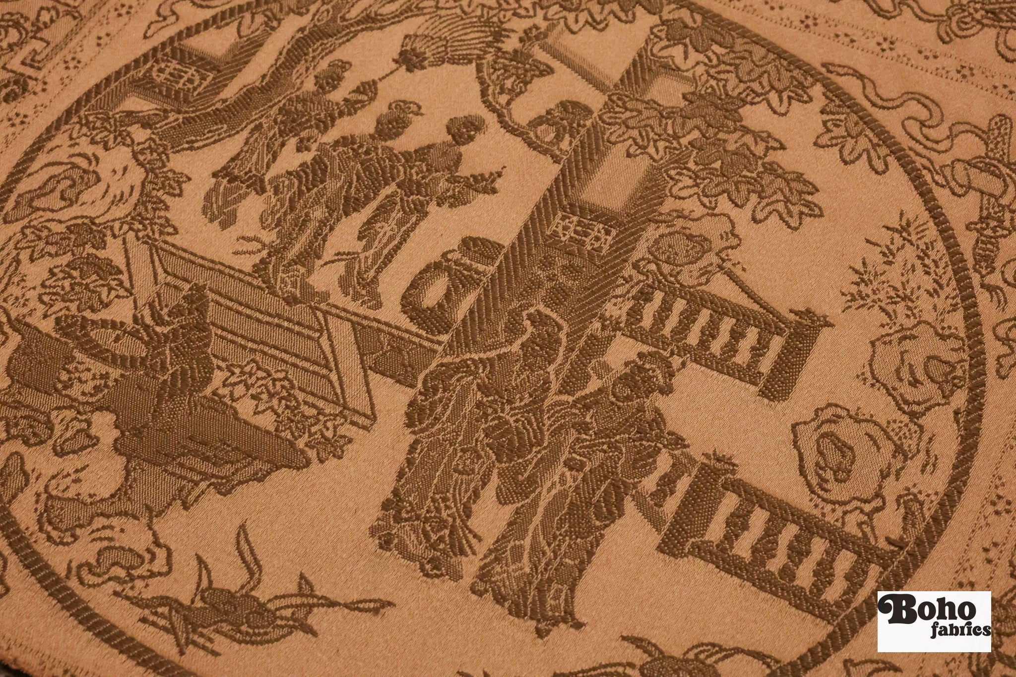 Vintage Bronze Vignette Jacquard Woven Fabric - Boho Fabrics - Jacquard, Woven