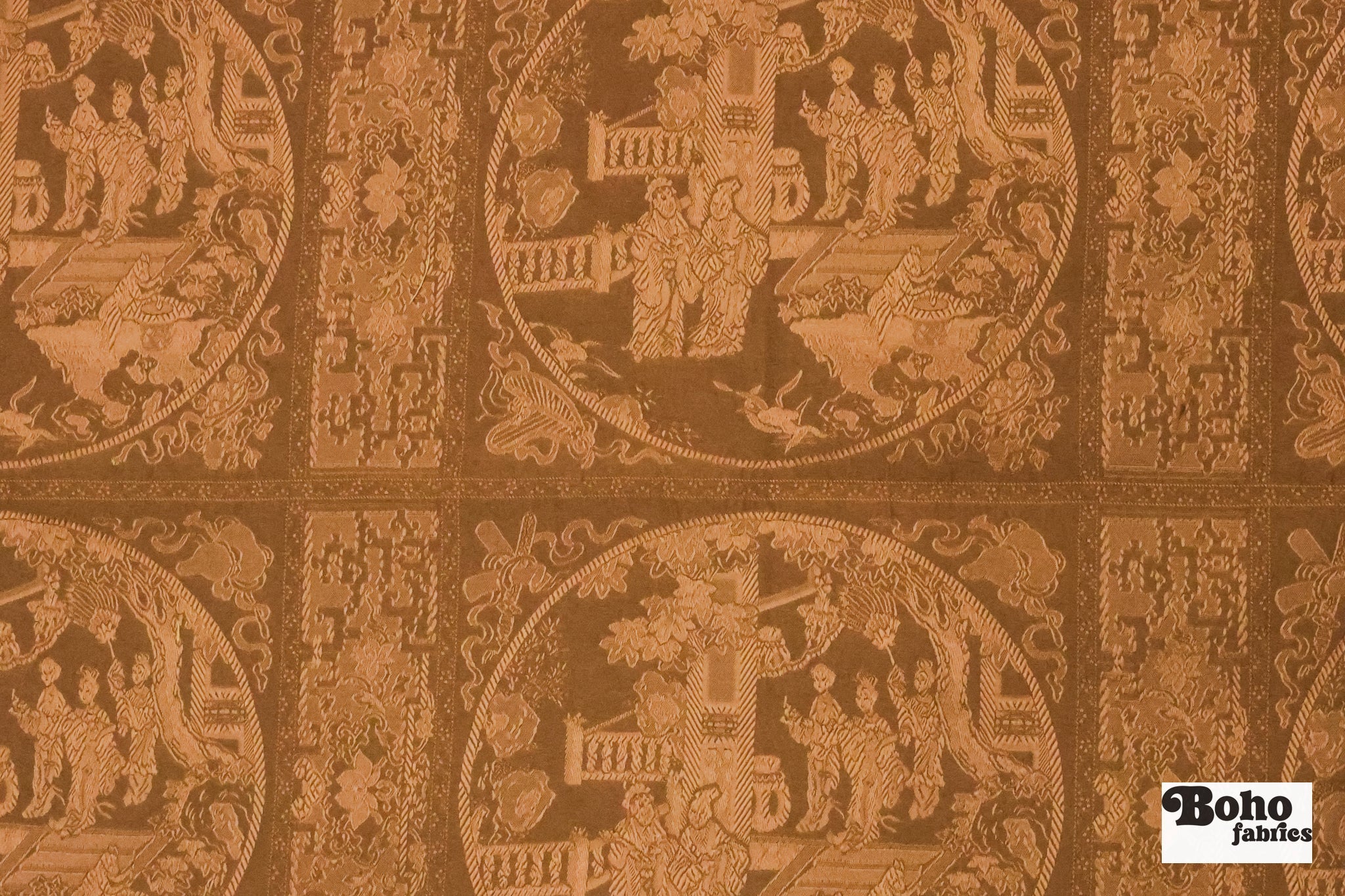Vintage Bronze Vignette Jacquard Woven Fabric - Boho Fabrics - Jacquard, Woven