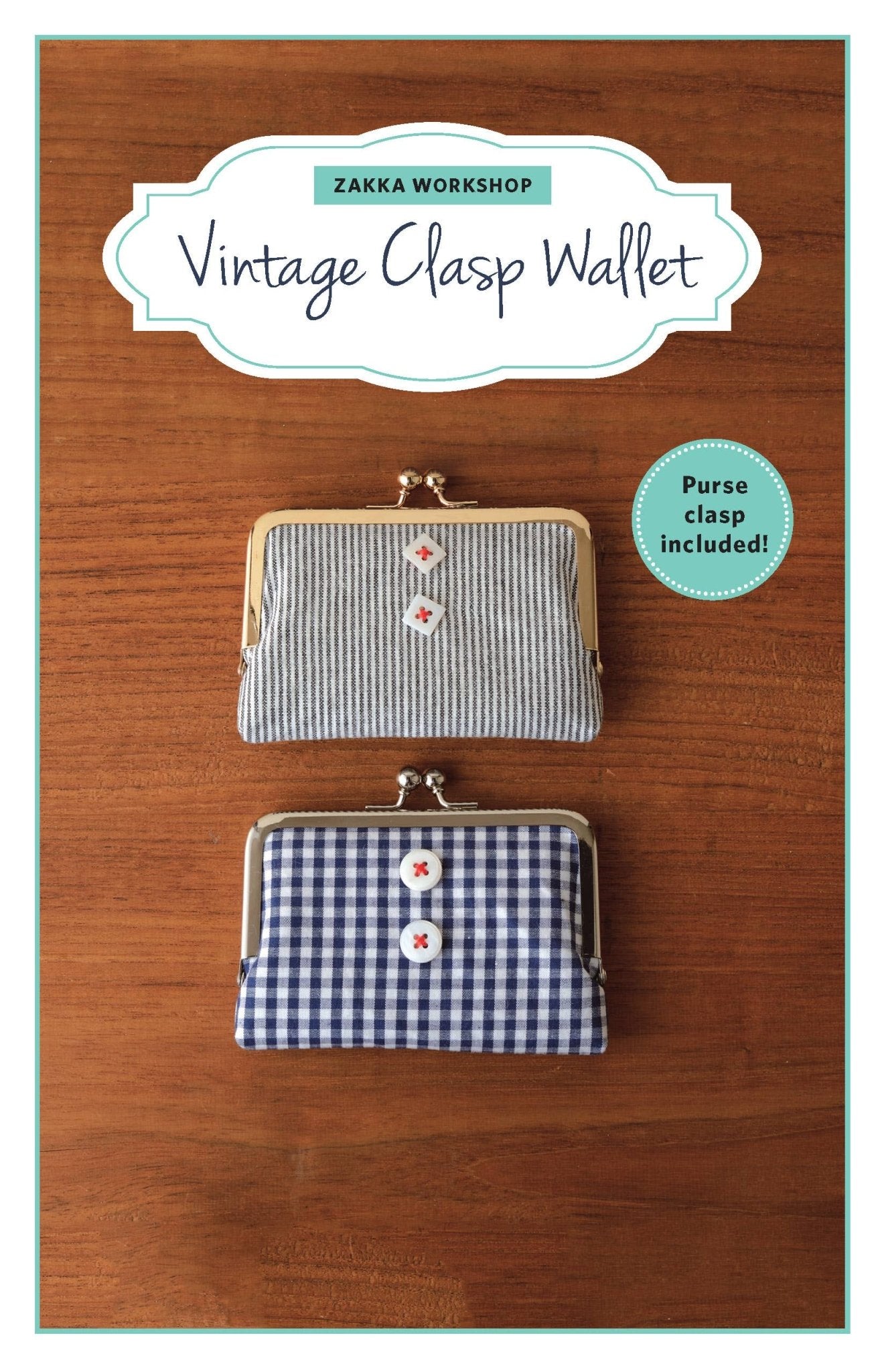 Vintage Clasp Wallet with Rose Gold Clasp, Sewing Pattern with Hardware - Boho Fabrics - Sewing Patterns