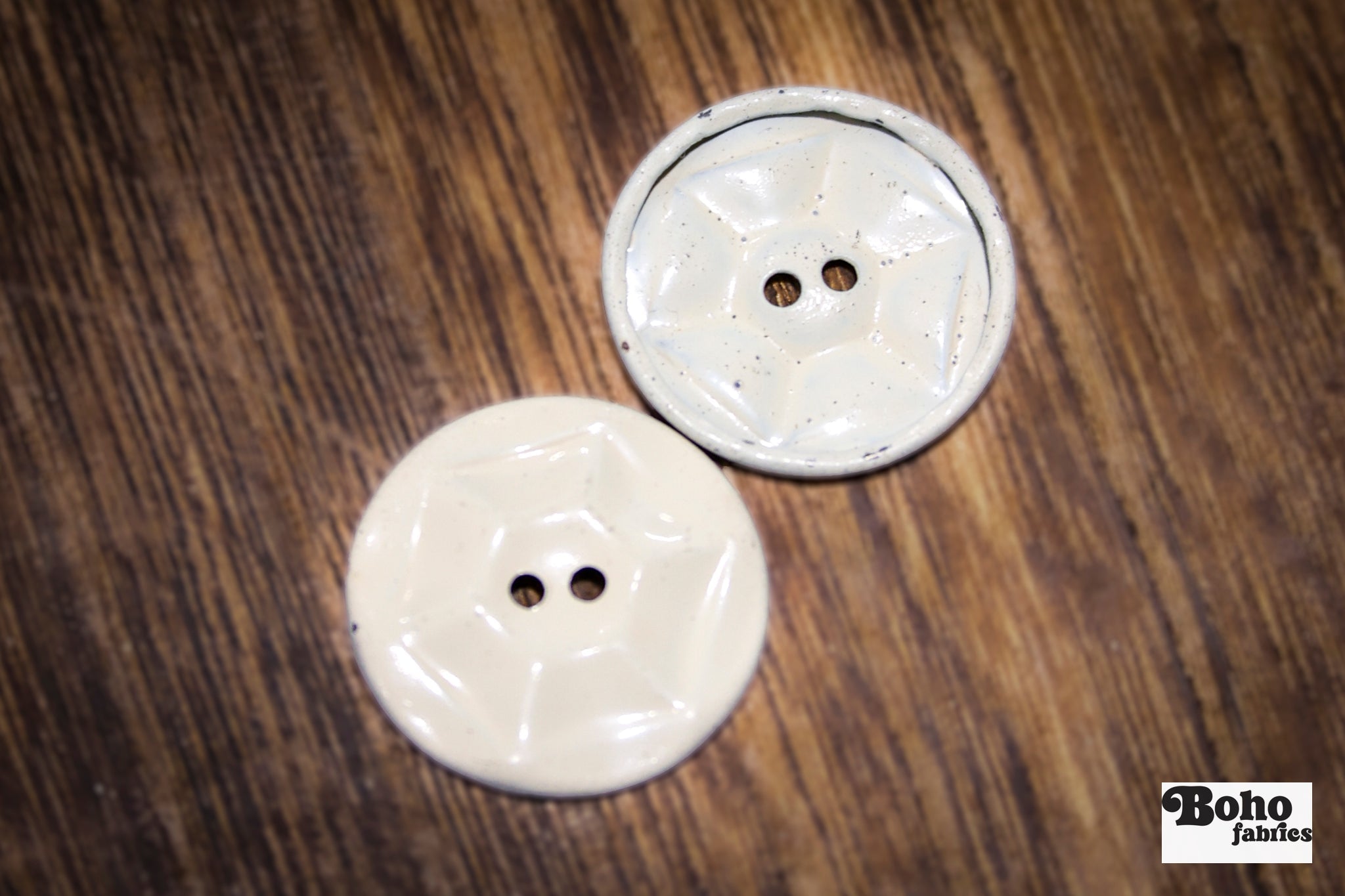 Vintage Cream Painted Metal Hexagon 2-Hole 1" Buttons. Set of 6 - Boho Fabrics - Buttons & Snaps