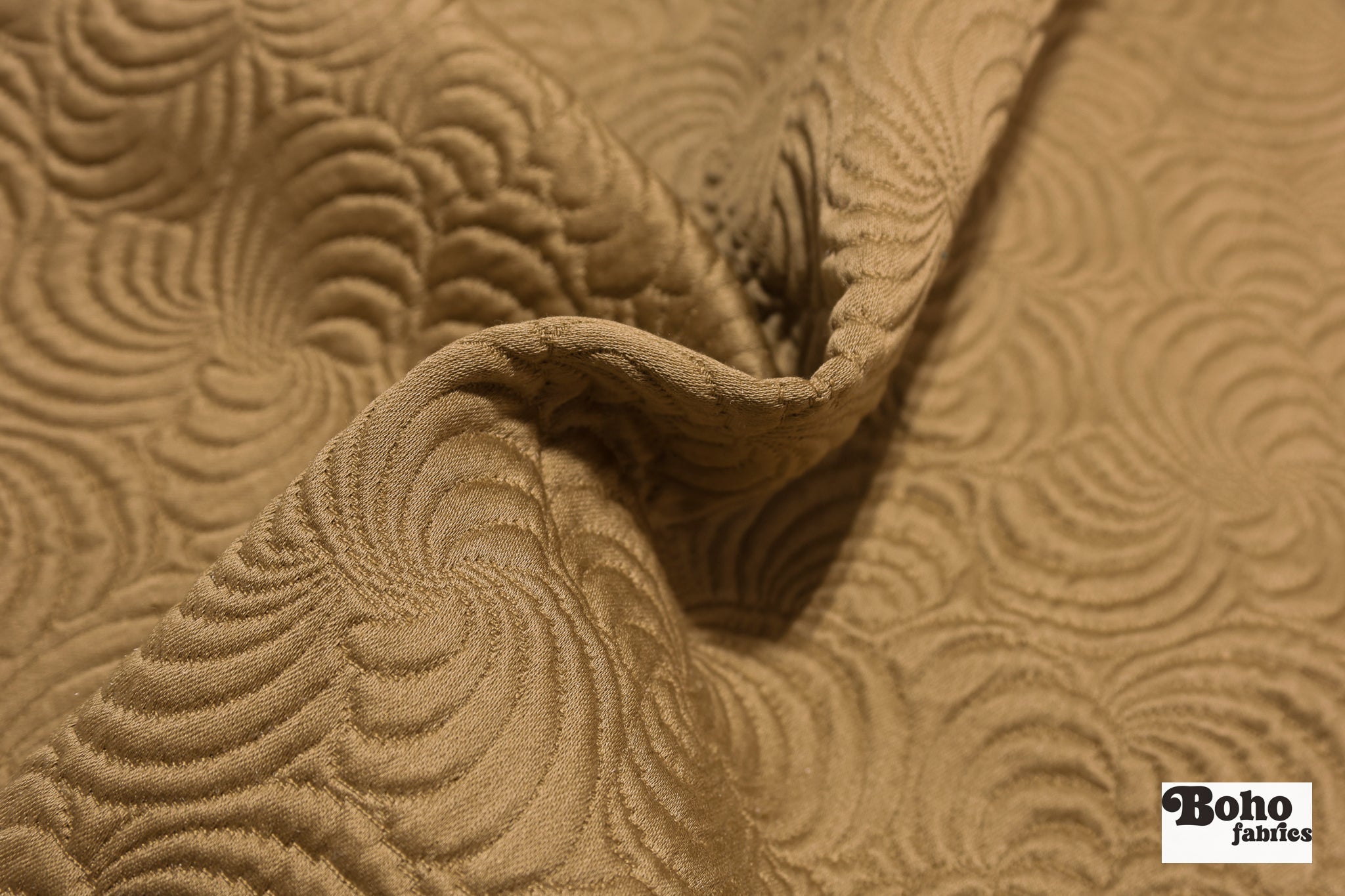 Vintage Gold Abstract Organic Swirl Quilted Upholstery Woven Fabric - Boho Fabrics - Home Dec. & Upholstery Fabric
