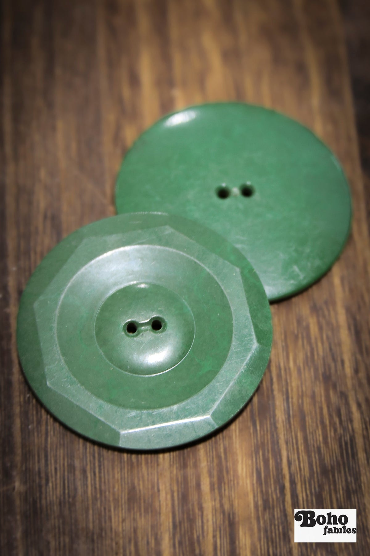 Vintage Green Octagon 2-Hole Buttons. (55mm / 2 1/4") - Boho Fabrics - Buttons & Snaps