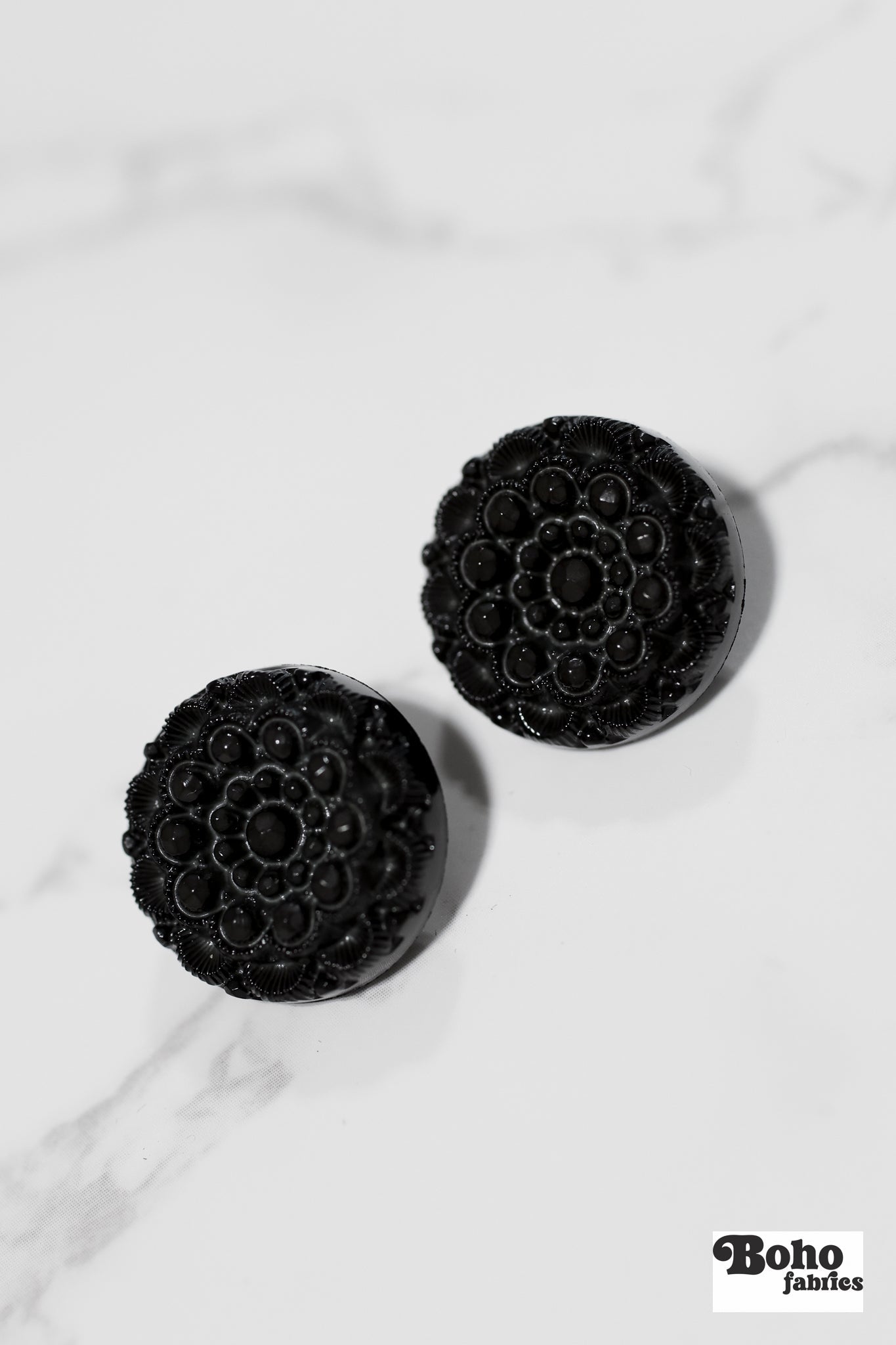 Vintage Inspired Jet Black Rosette Button. Available in 25mm (40L) - Boho Fabrics - Buttons & Snaps