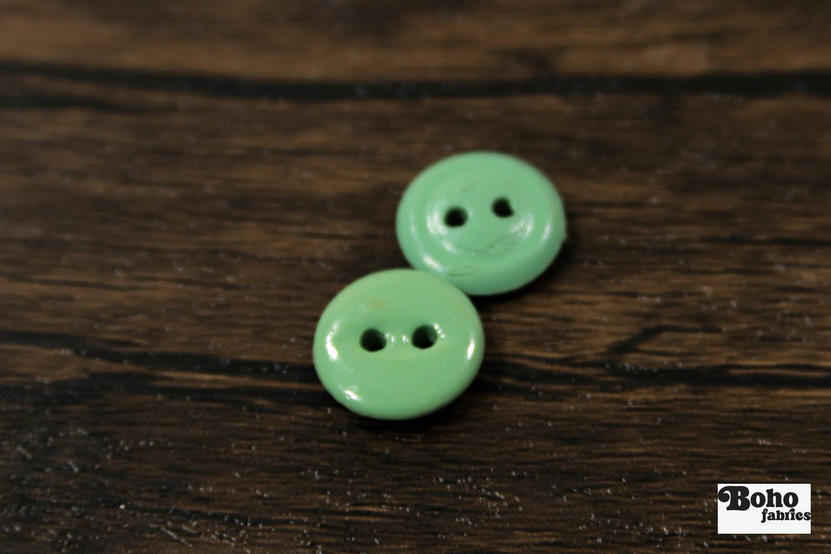 Vintage Light Green Milk Casein Plastic 2-Hole Buttons 15mm, Set of 8 - Boho Fabrics - Buttons & Snaps