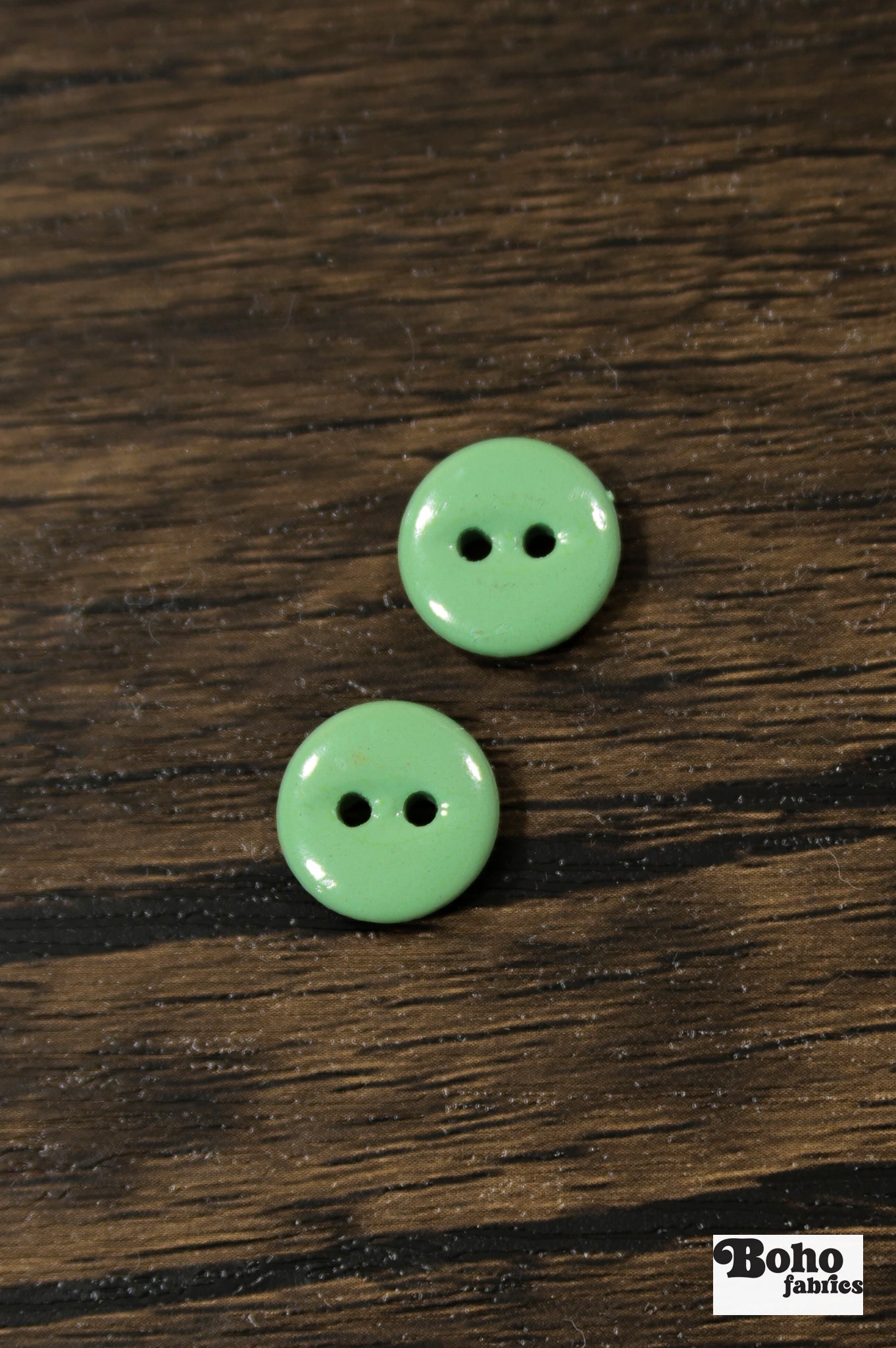 Vintage Light Green Milk Casein Plastic 2-Hole Buttons 15mm, Set of 8 - Boho Fabrics - Buttons & Snaps