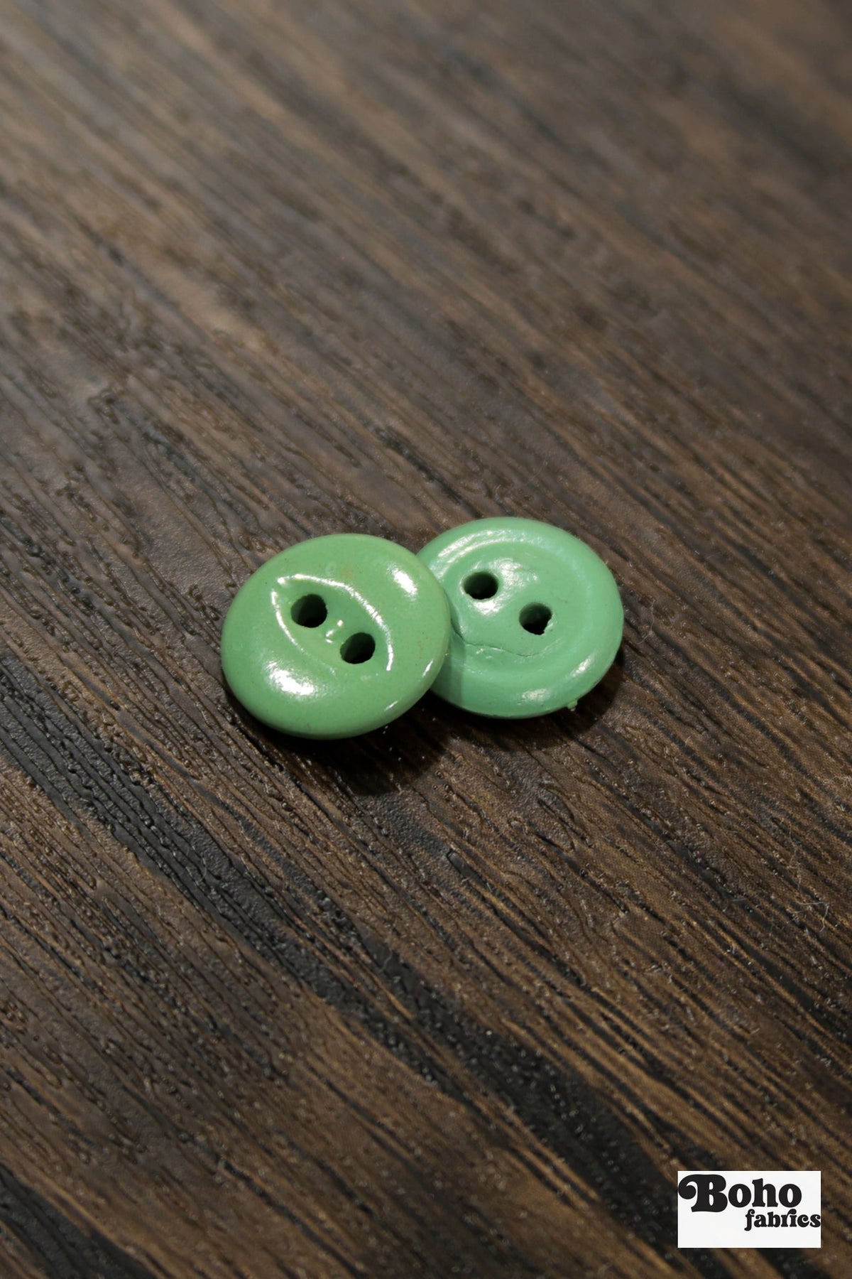 Vintage Light Green Milk Casein Plastic 2-Hole Buttons 15mm, Set of 8 - Boho Fabrics - Buttons & Snaps