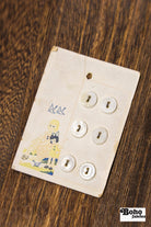 Vintage Mother of Pearl Button Card — 10mm Small White Buttons, Set of 6, Illustrated Mother & Daughter Card - Boho Fabrics - Buttons & Snaps