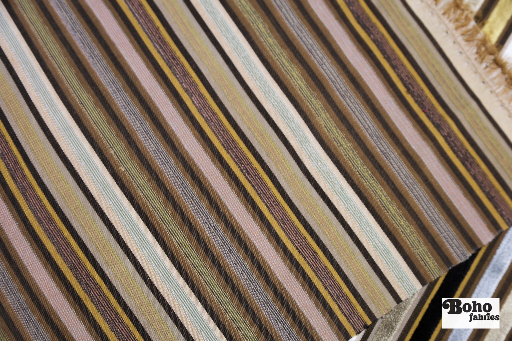 Vintage Multicolor Striped Velvet Upholstery Woven Fabric - Boho Fabrics - Home Dec. & Upholstery Fabric