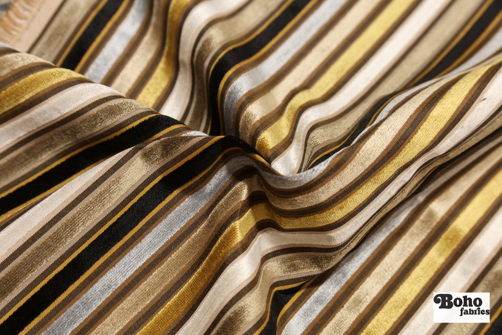 Vintage Multicolor Striped Velvet Upholstery Woven Fabric - Boho Fabrics - Home Dec. & Upholstery Fabric