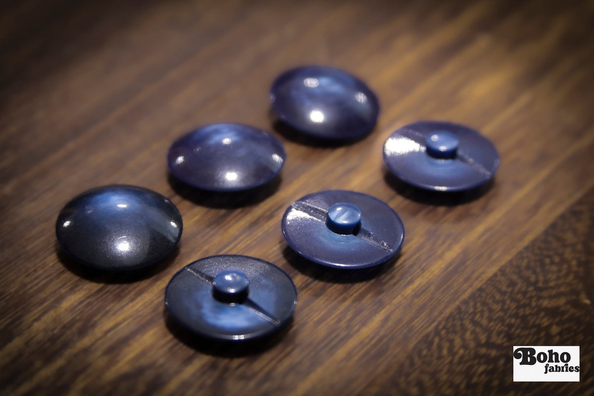 Vintage Navy Blue Dome Shank Buttons. 32L (20mm / 13/16"). Set of 6 - Boho Fabrics - Buttons & Snaps