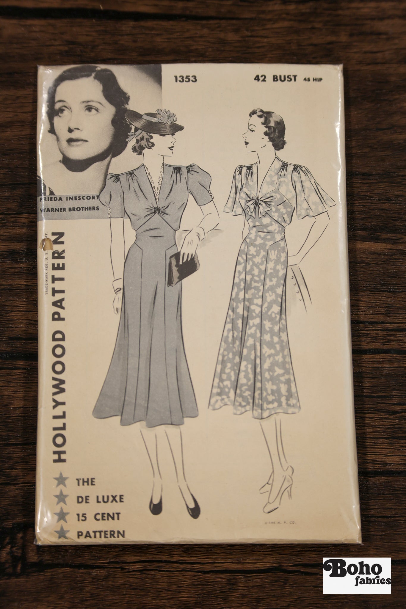 Vintage Sewing Pattern - 1930s - Hollywood 1353 - Frieda Inescort Celebrity Star Dress | Bust 42 - Boho Fabrics - Sewing Patterns