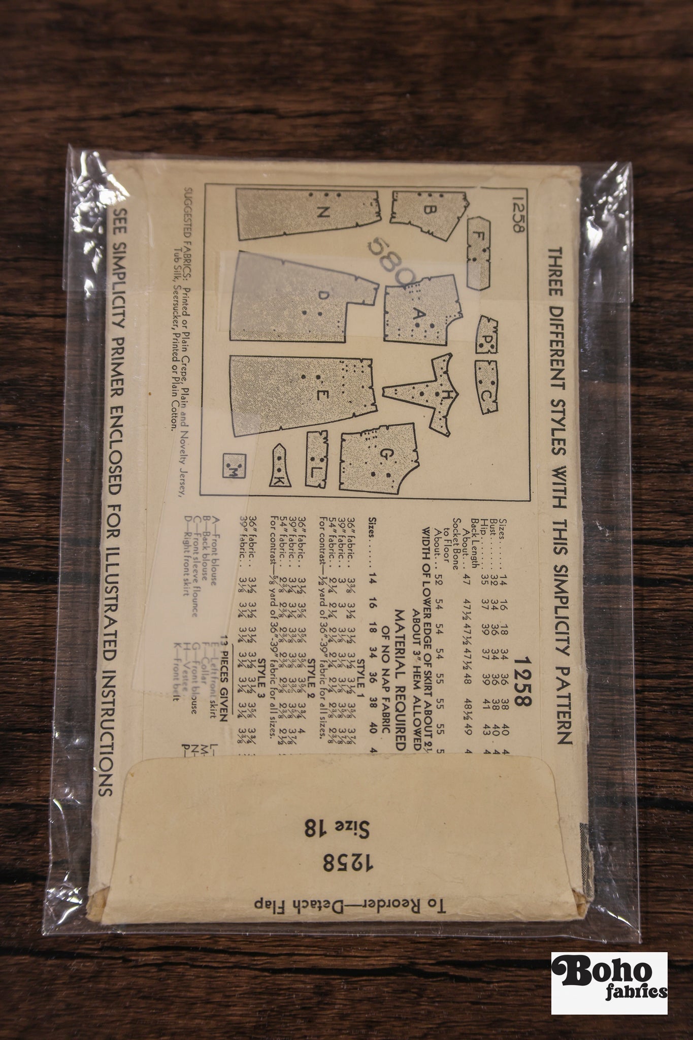 Vintage Sewing Pattern - 1930s - Simplicity 1258 - Women's Art Deco Asymmetrical Day Dress | Bust 36 - Boho Fabrics - Sewing Patterns