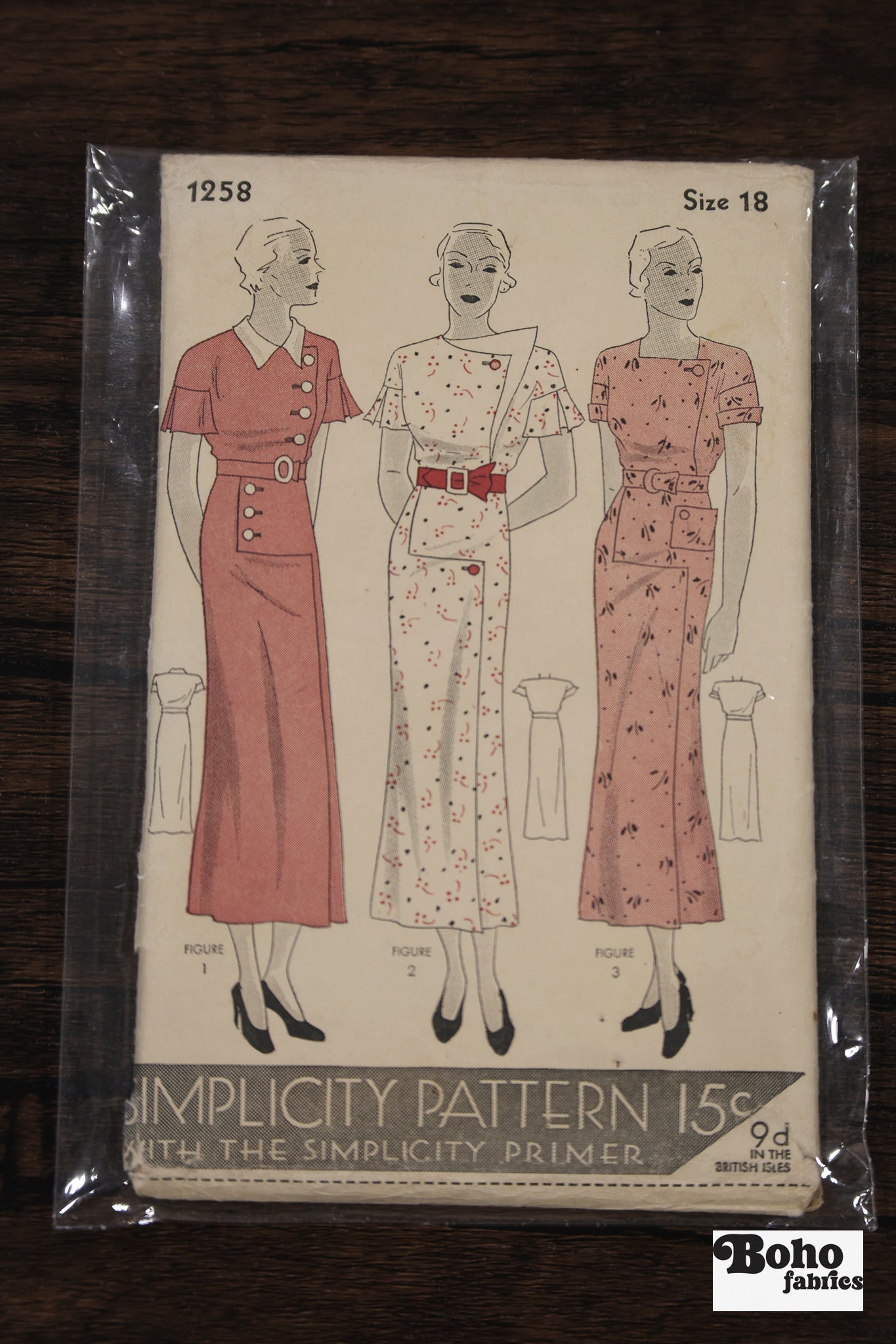 Vintage Sewing Pattern - 1930s - Simplicity 1258 - Women's Art Deco Asymmetrical Day Dress | Bust 36 - Boho Fabrics - Sewing Patterns