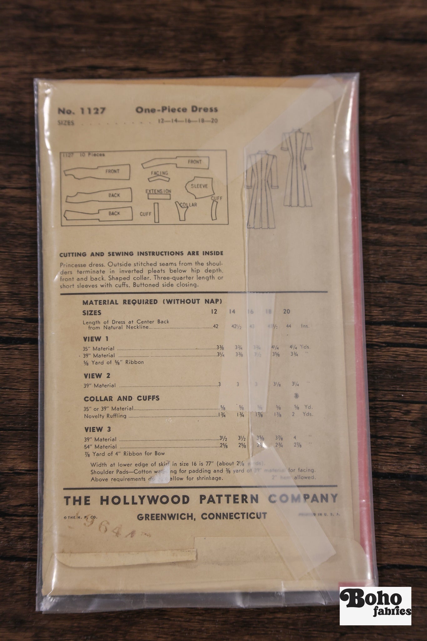 Vintage Sewing Pattern - 1940s - Hollywood 1127 - Bonita Granville Celebrity Star Dress | Bust 34 - Boho Fabrics - Sewing Patterns