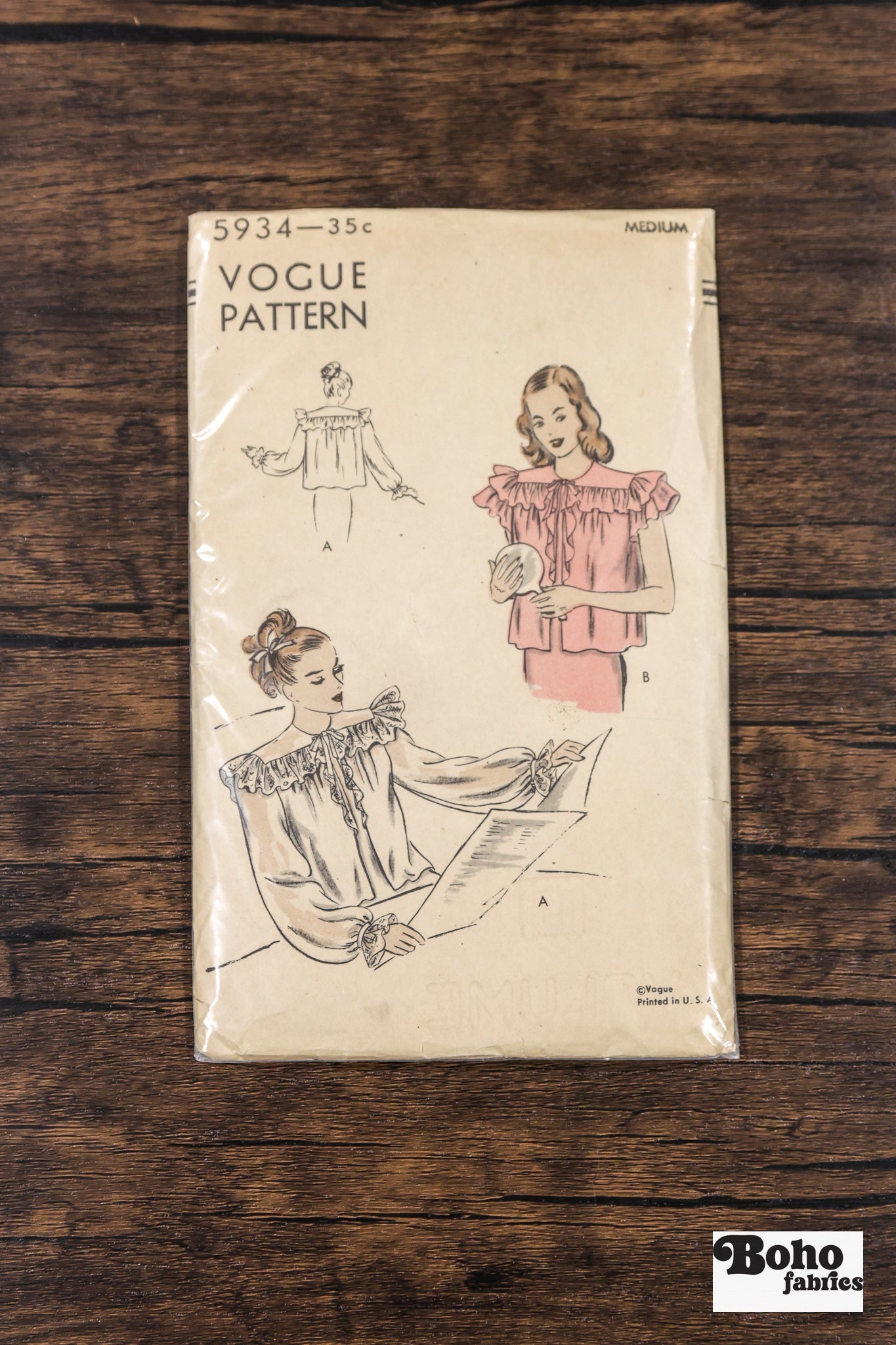 Vintage Sewing Pattern - 1940s - Vogue 5934 - Women's Romantic Ruffled Blouse & Bedjacket | Bust 36 - Boho Fabrics - Sewing Patterns