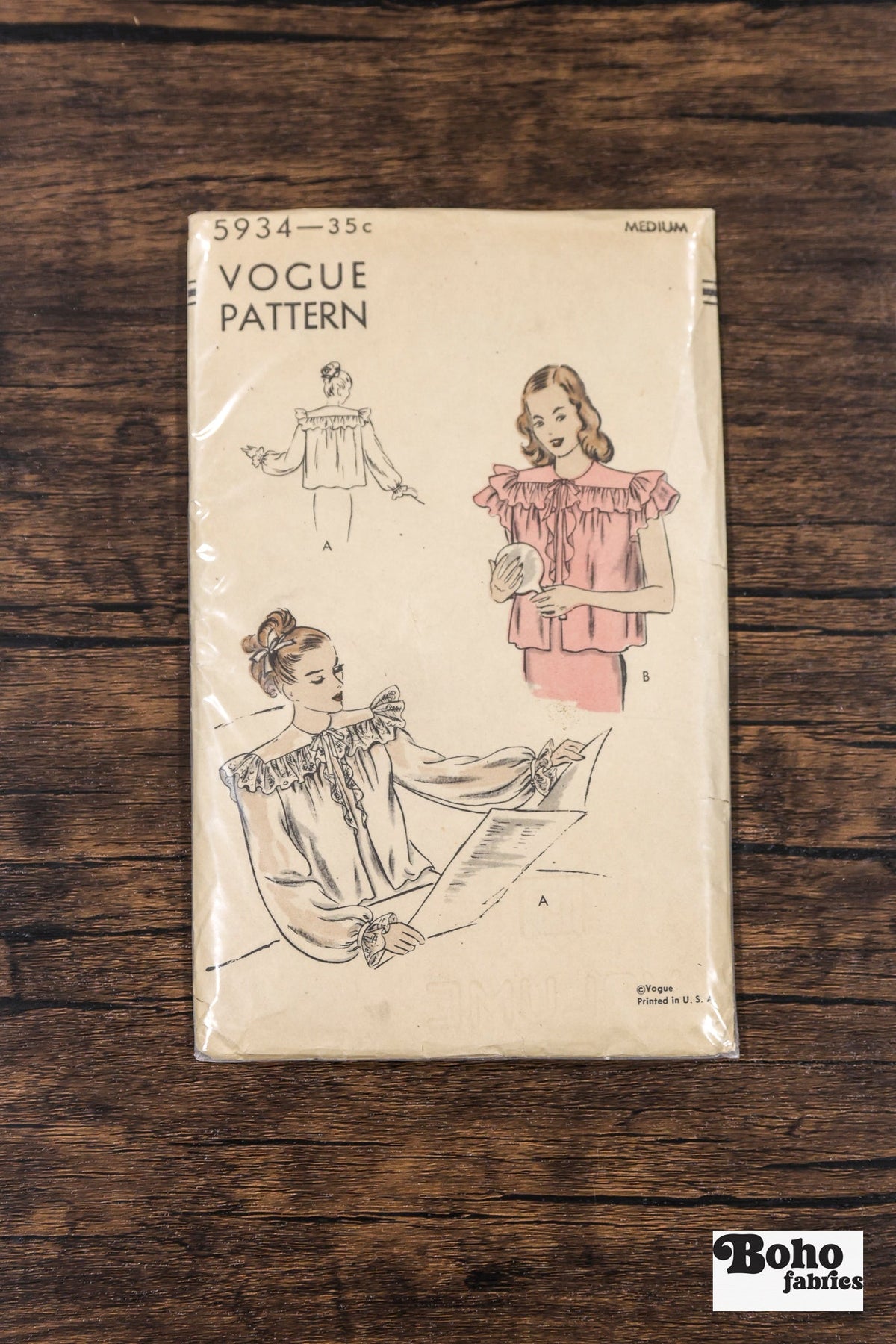 Vintage Sewing Pattern - 1940s - Vogue 5934 - Women's Romantic Ruffled Blouse & Bedjacket | Bust 36 - Boho Fabrics - Sewing Patterns