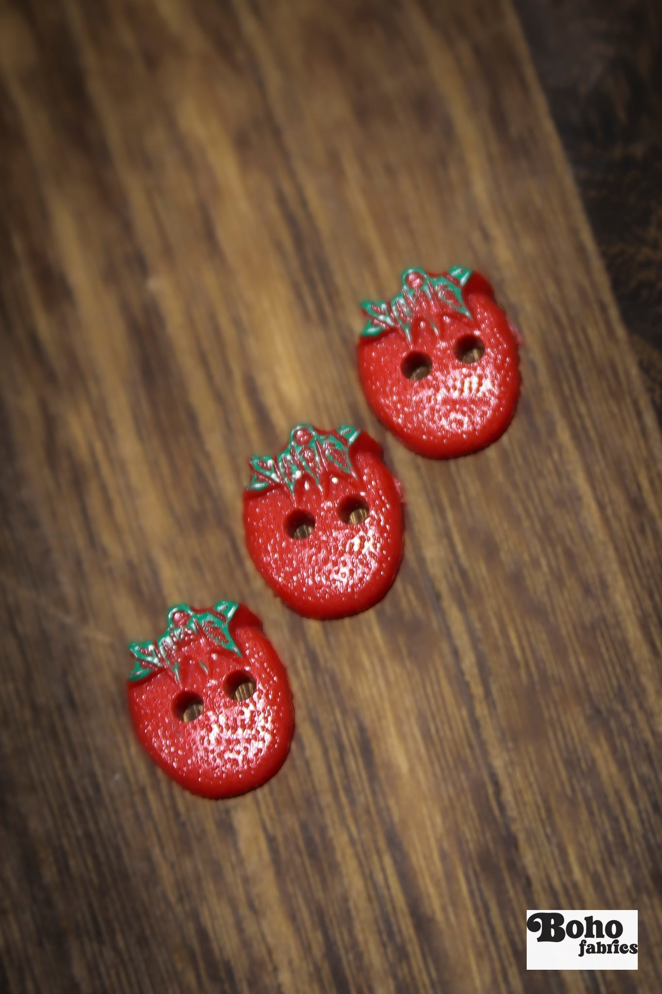 Vintage Strawberry Plastic 2-Hole Buttons 15mm - Boho Fabrics - Buttons & Snaps