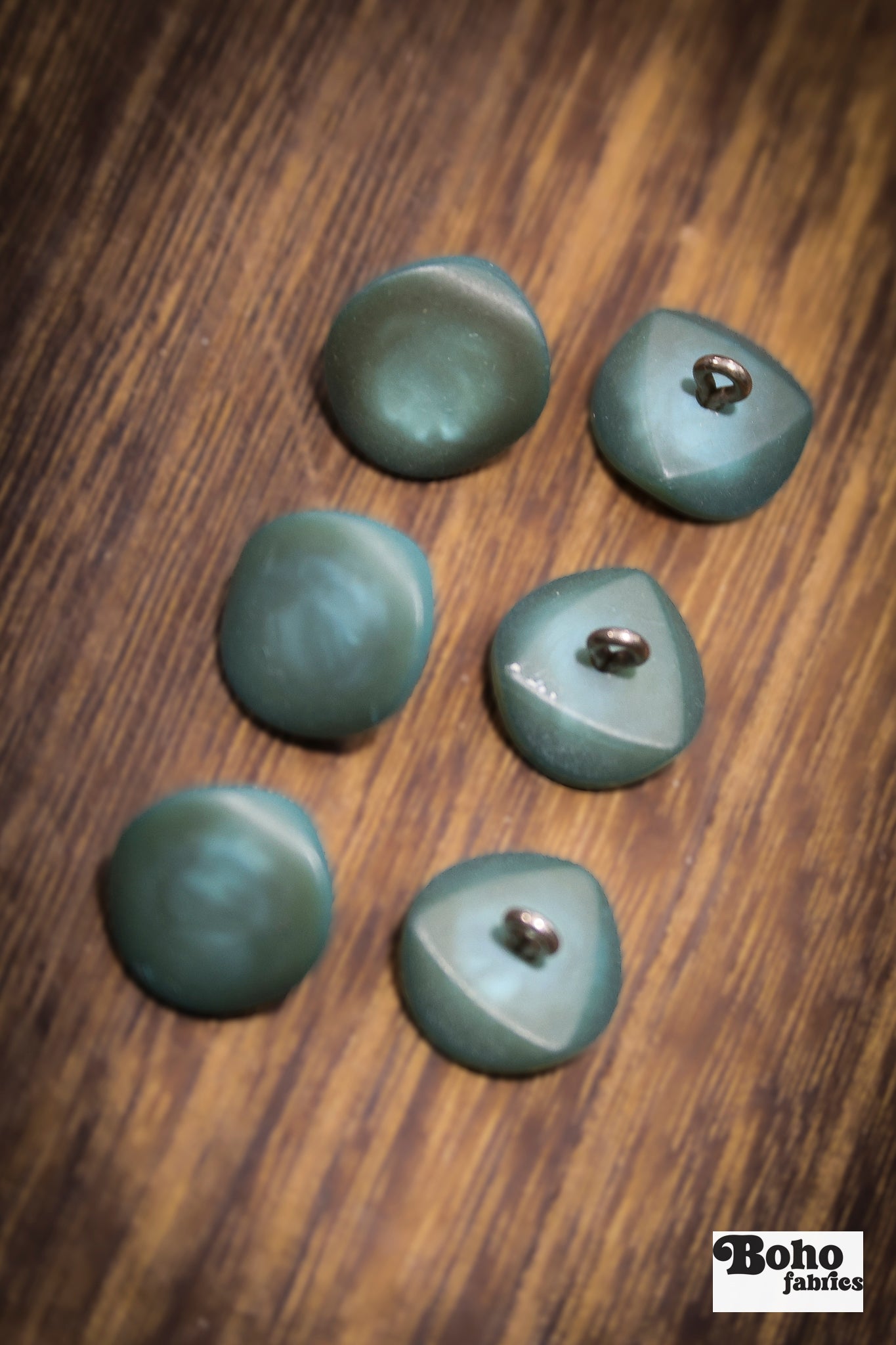Vintage Teal Shank Buttons. 26L (16.5mm / 5/8"). Set of 6 - Boho Fabrics - Buttons & Snaps